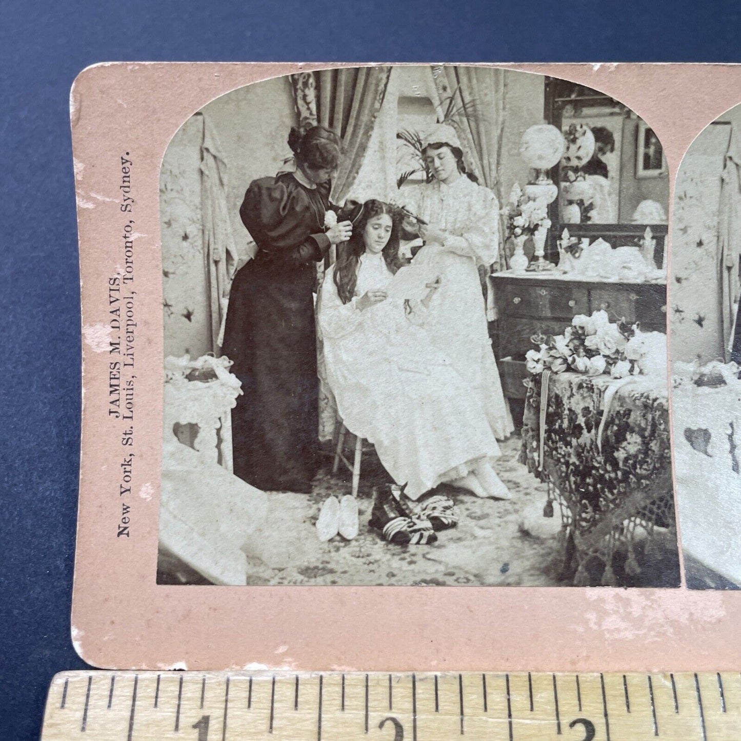 Antique 1897 Maid Servants Dress A Brides Hair Stereoview Photo Card P2950