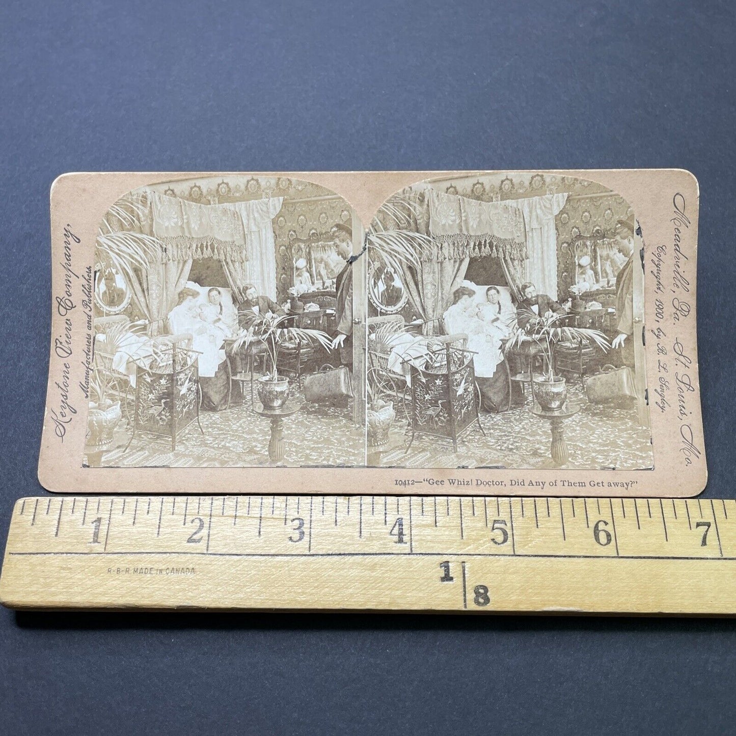 Antique 1900 Doctor Delivers Twins Twin Babies Stereoview Photo Card P2552