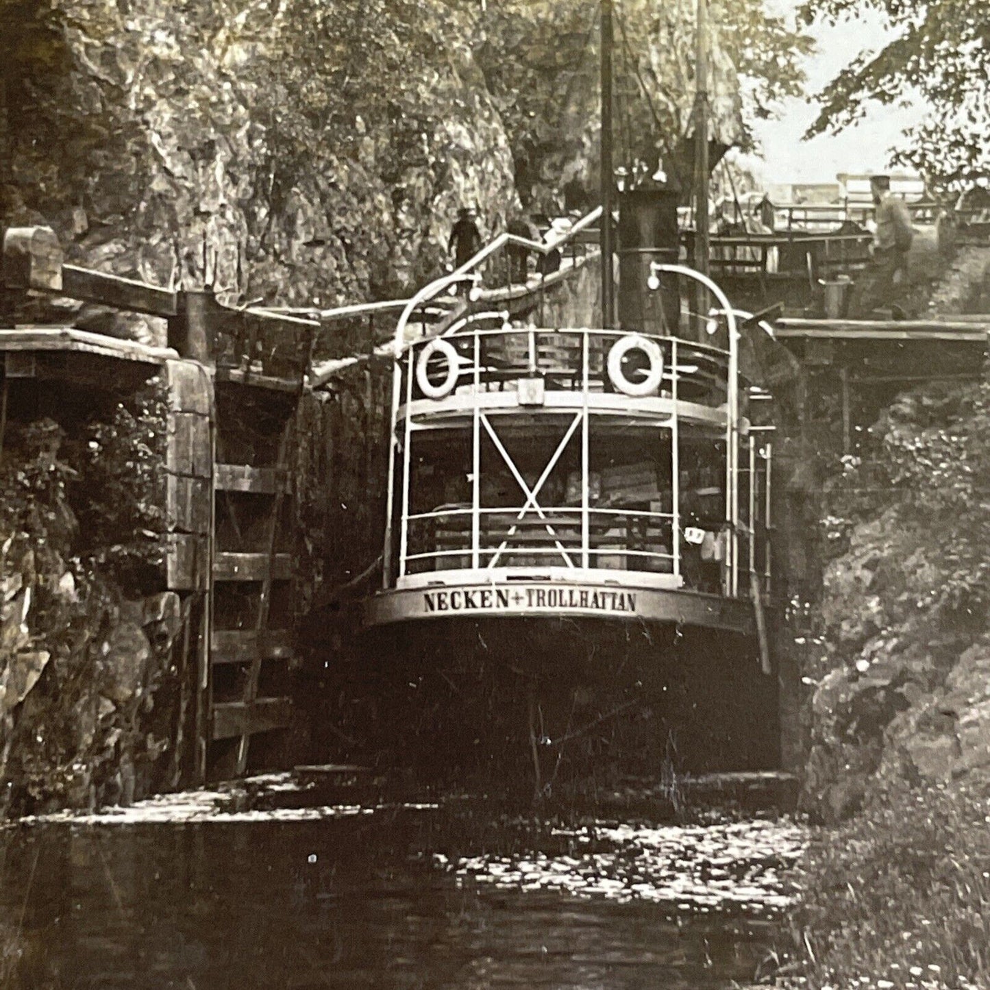 Antique 1902 Boat Passing Through Gota Canal Sweden Stereoview Photo Card P1309