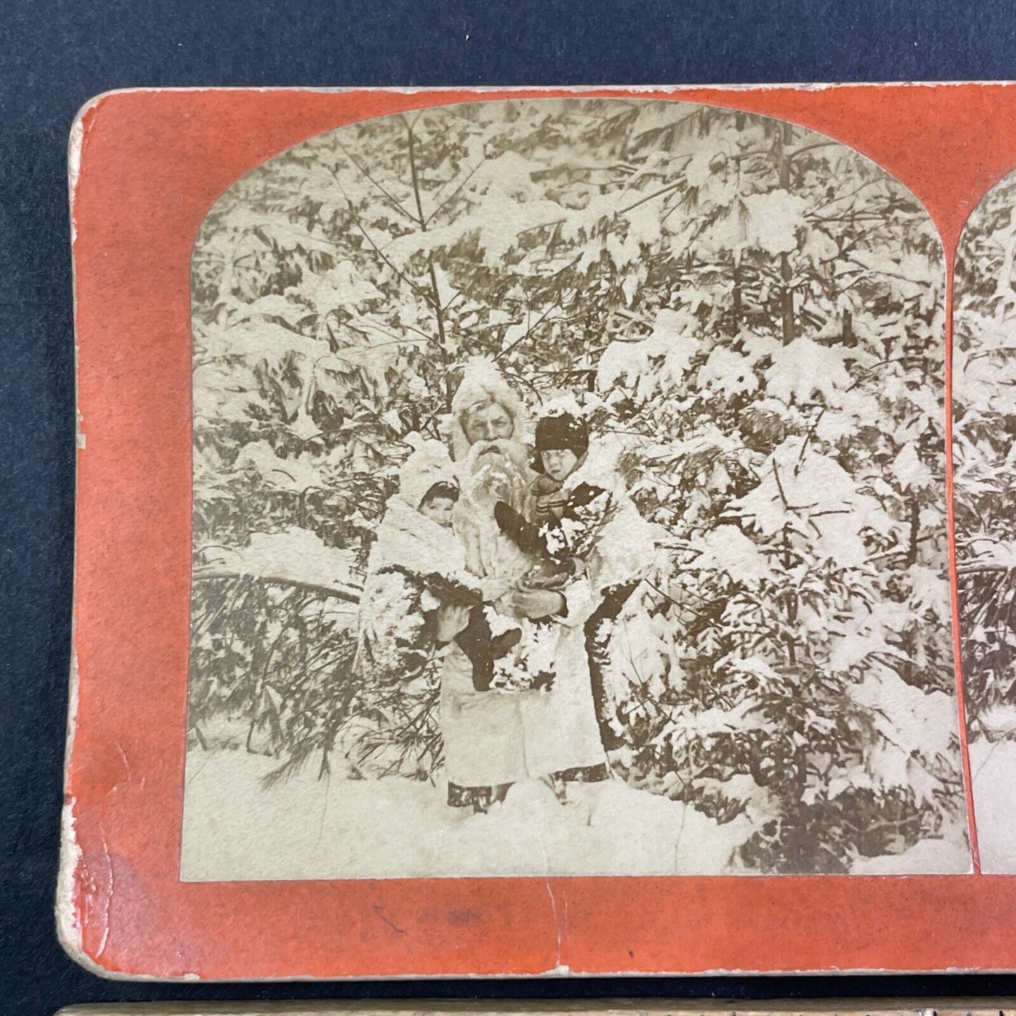 Santa Claus Finds Children In A Forest Stereoview Christmas Antique c1888 X3646