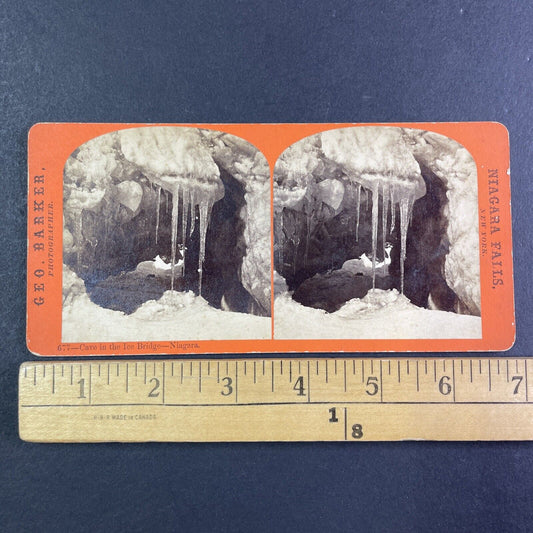 Ice Cave in Niagara Falls Stereoview George Barker Antique c1870s Y2456