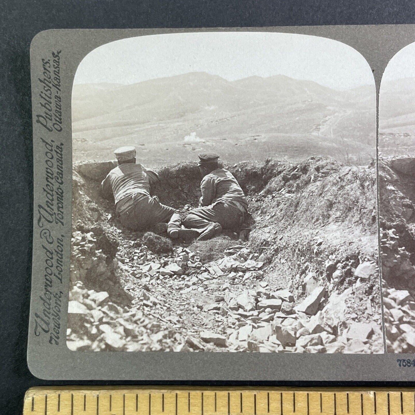 Japanese Hillside Trenches Stereoview Russo-Sino War Antique c1905 X4208