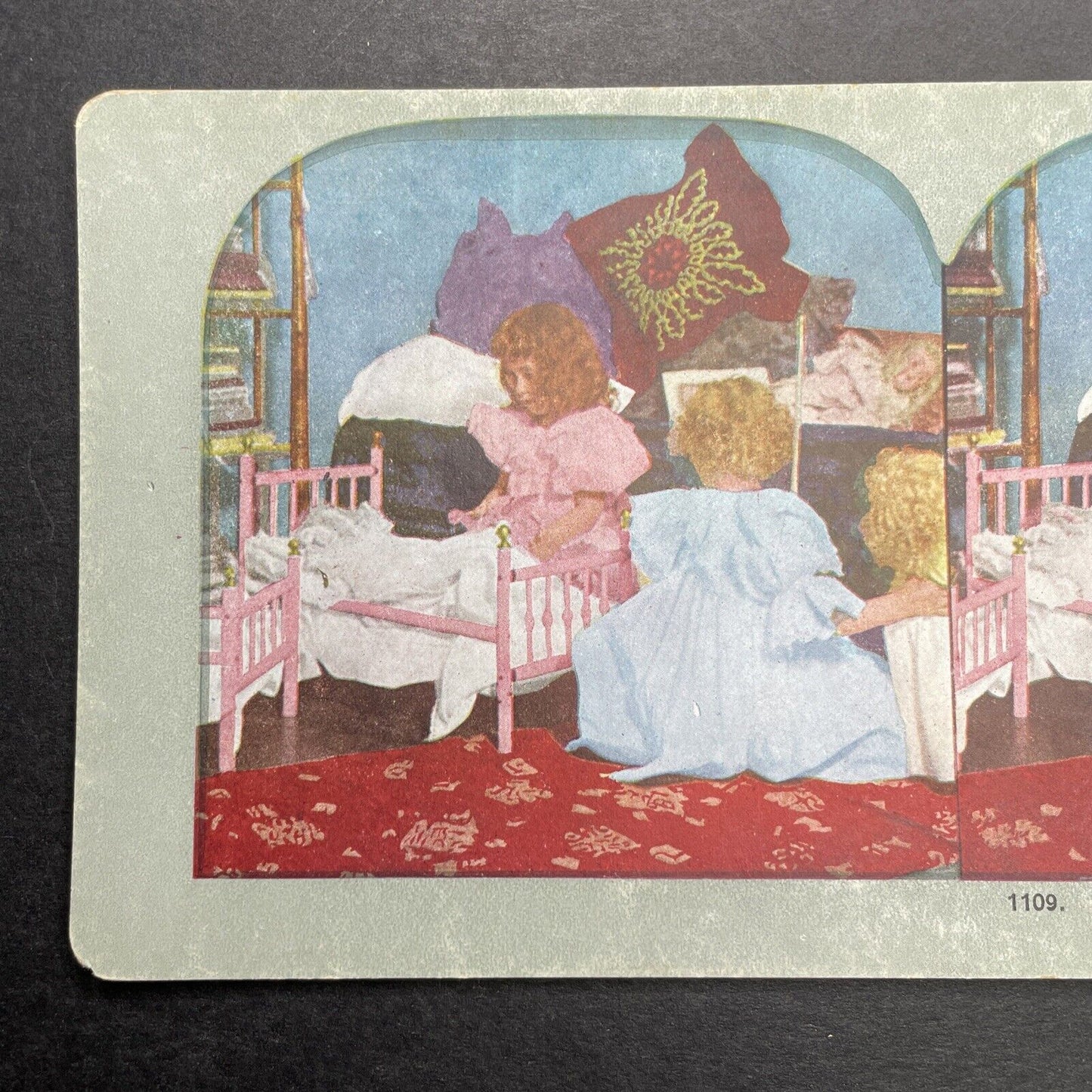 Antique 1892 Young Girls Having A Slumber Party Stereoview Photo Card P1235