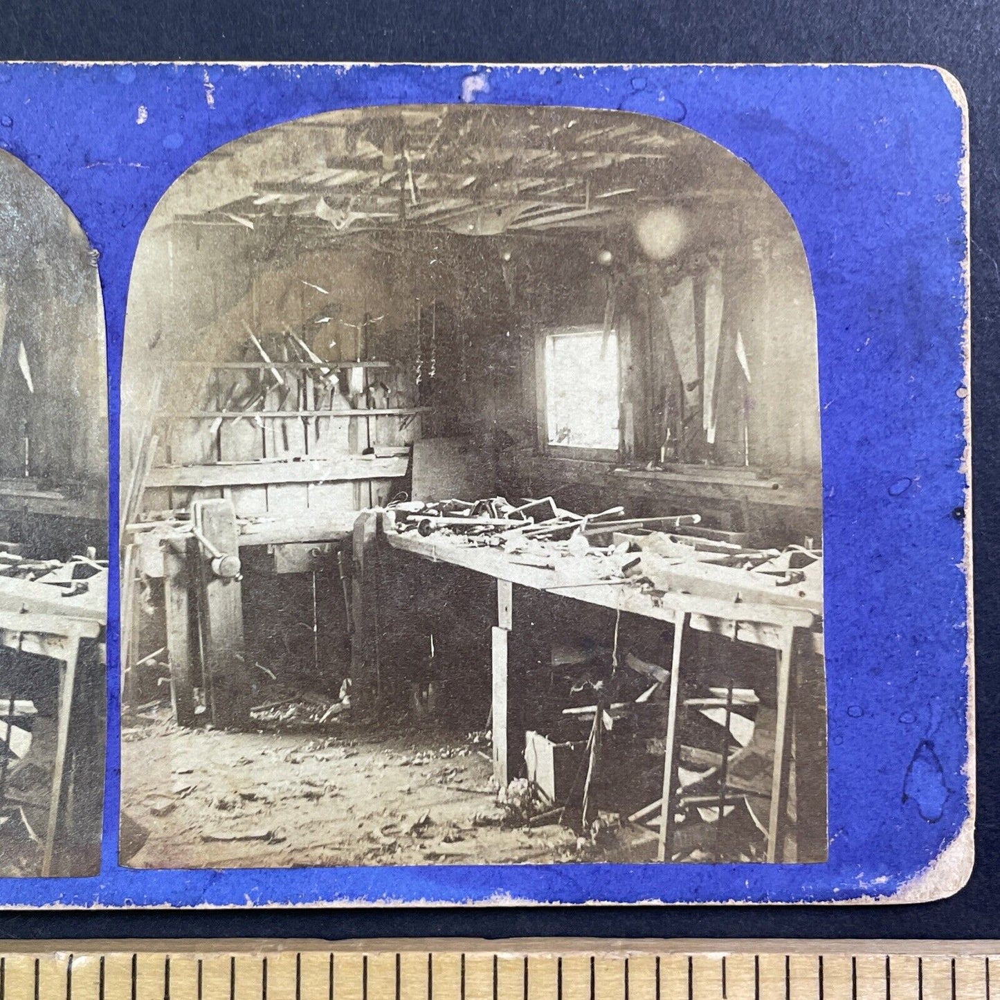 Victorian Woodworking Shop Stereoview att. Jean Andrieu Antique c1870s X4052