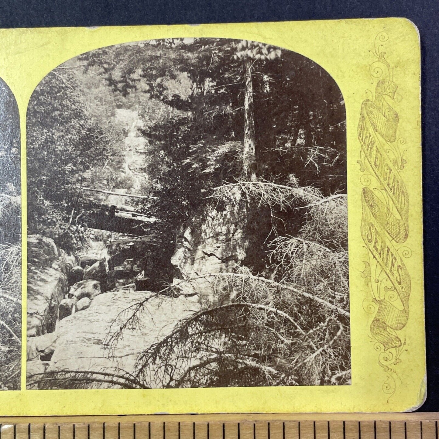 Silver Cascade Waterfall And Bridge NH Stereoview Photo Card Antique 1872 X883