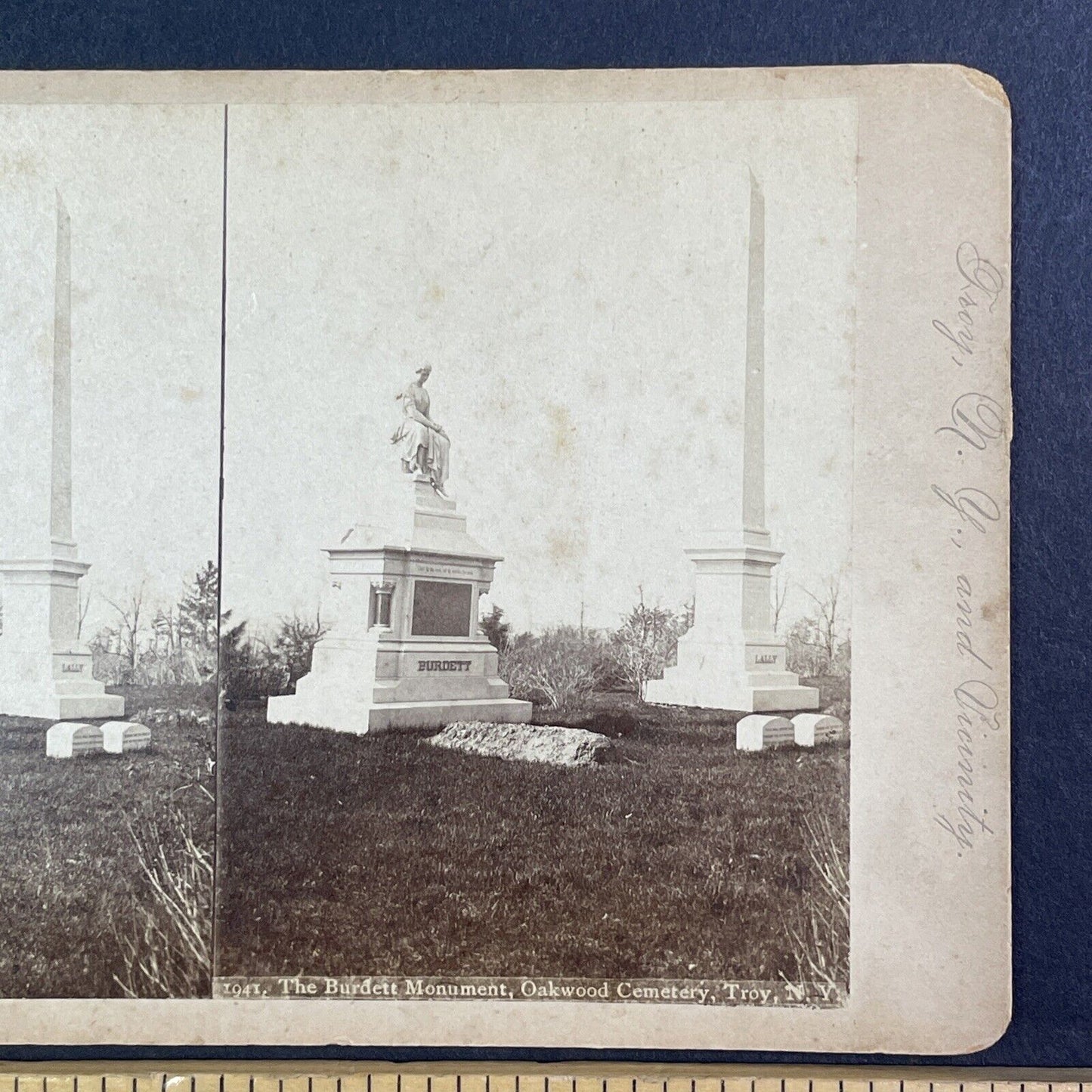 George C. Burdett Grave Burial Stereoview Oakwood Cemetery Troy NY c1880s Y1000