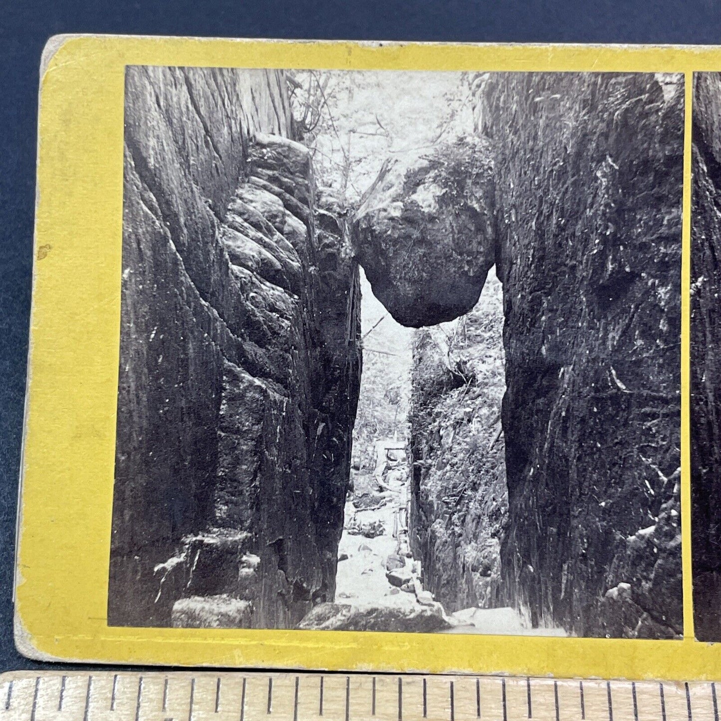 Antique 1870s Hanging Rock Flume Franconia Notch NH Stereoview Photo Card V2008