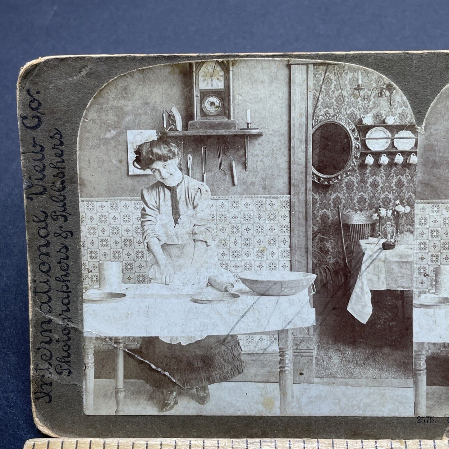 Antique 1903 Woman Making French Bread Stereoview Photo Card P1828