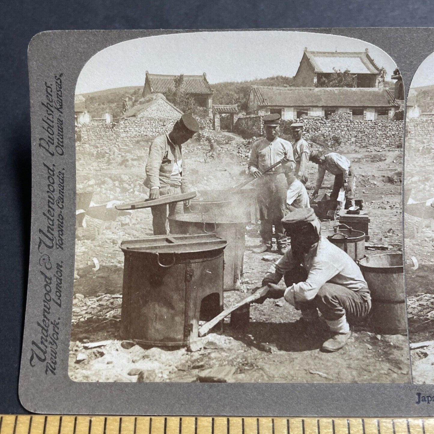 Antique 1904 Japan Army Cooks Making Rice Stereoview Photo Card P380-15