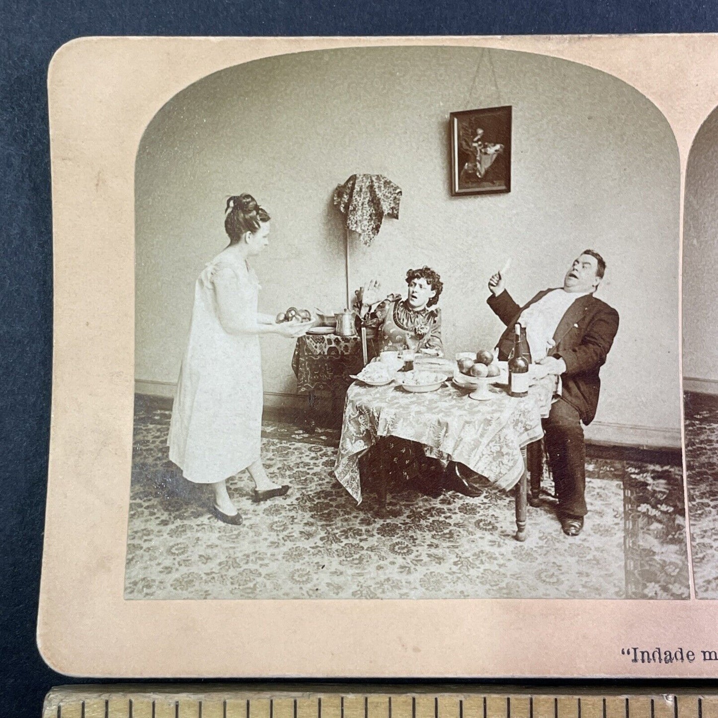 Woman Serves Tomatoes Undressed Stereoview Victorian Comedy c1892 Y1396