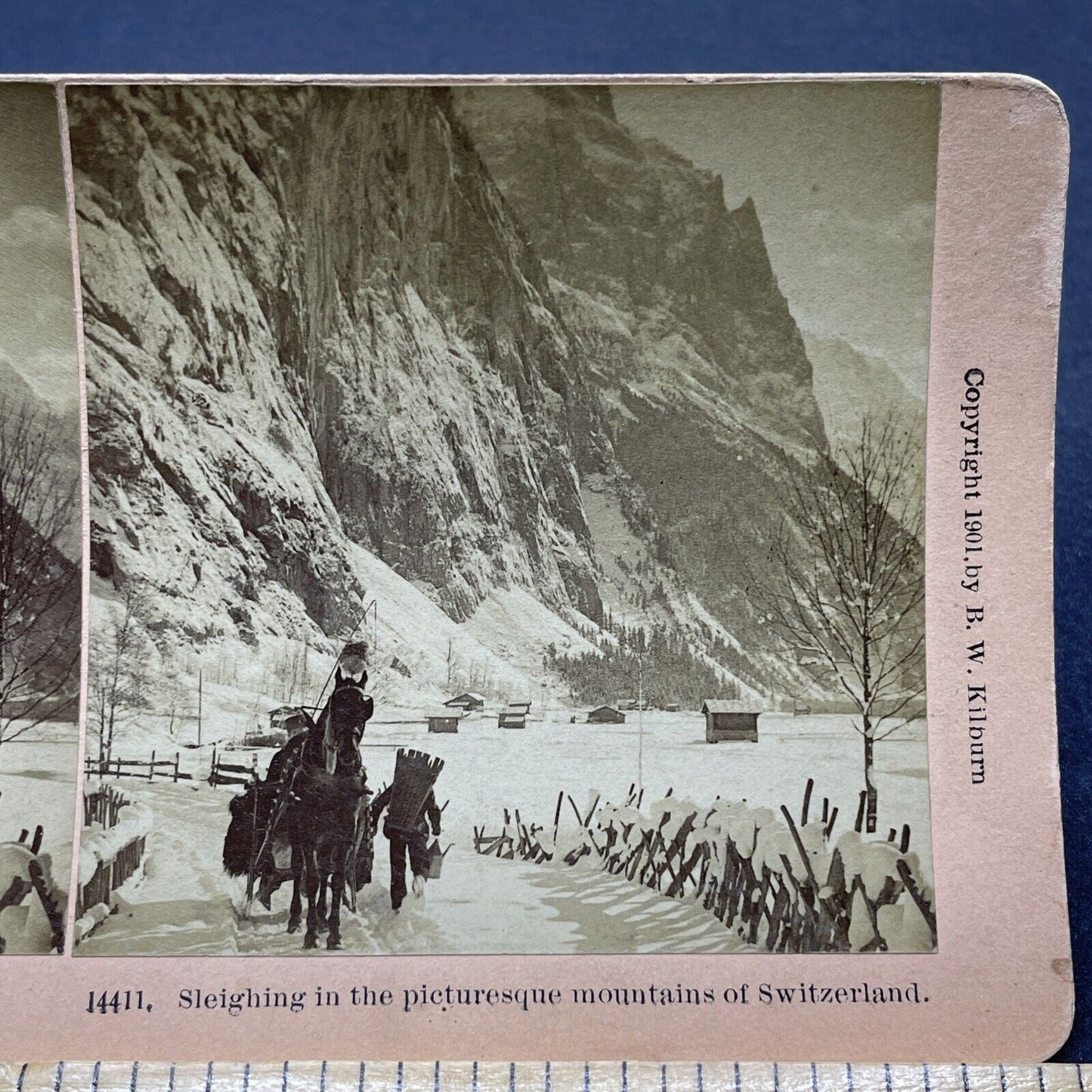 Antique 1901 Horse And Sleigh Swiss Alps Stereoview Photo Card P1898