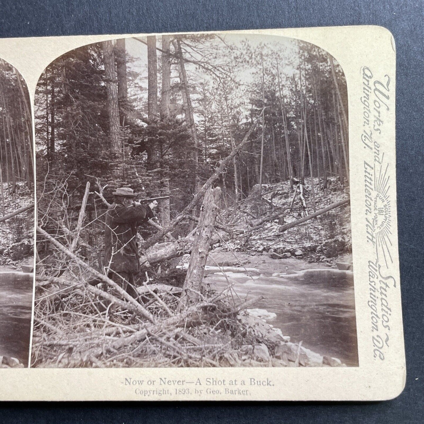 Antique 1893 Deer Hunting In New Hampshire Stereoview Photo Card P1656