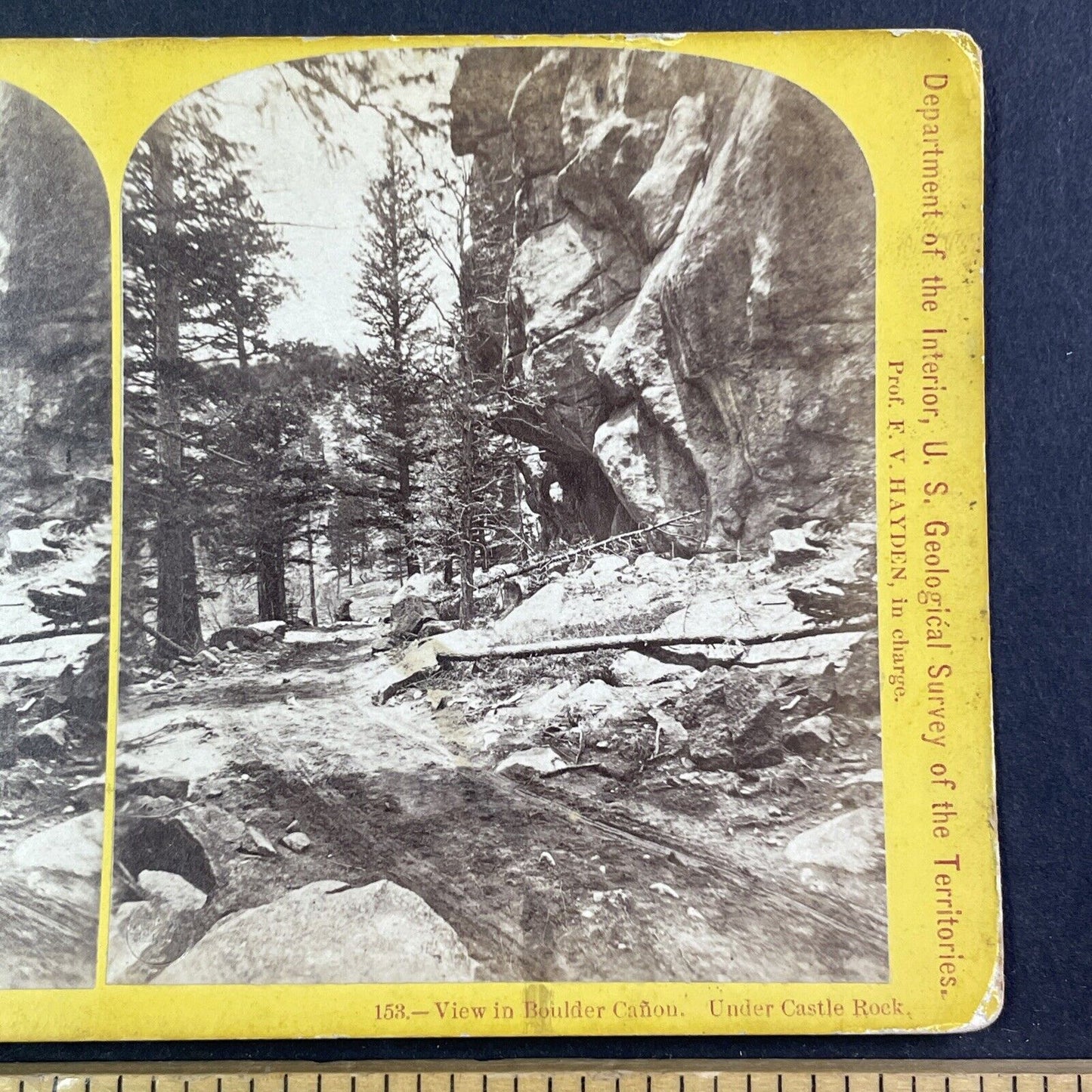 W.H. Jackson Hayden Geological Survey Stereoview Boulder Canyon CO c1872 X3636