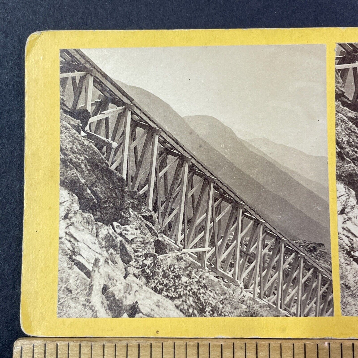 Mount Washington Railroad Bridge Construction Stereoview Antique c1868 X915