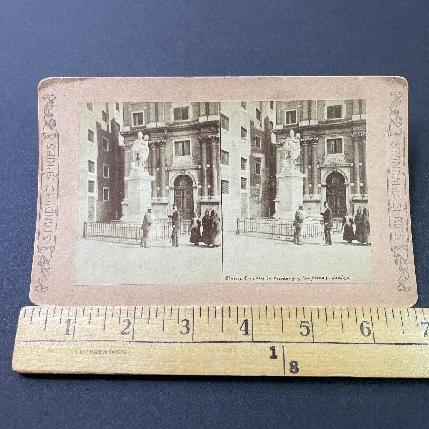 Antique 1880s Statue For Flood Victims Venice Italy Stereoview Photo Card P3028