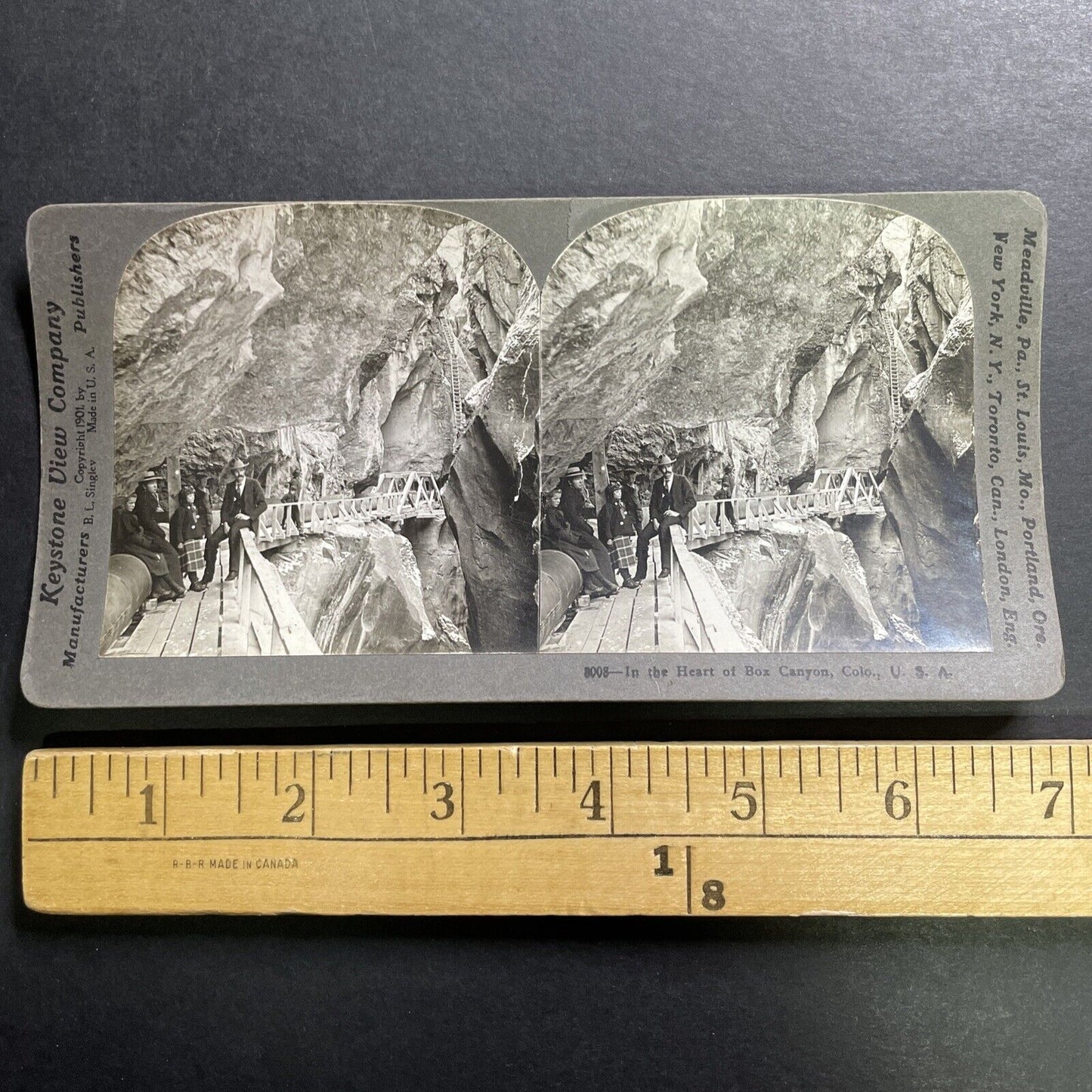 Antique 1909 Box Canyon Colorado Pedestrian Walkway Stereoview Photo Card P1402