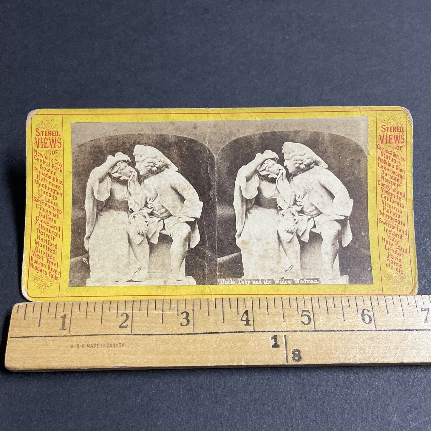 Antique 1875 Uncle Toby Widow Wadman Marble Sculpture Stereoview Photo Card 4696