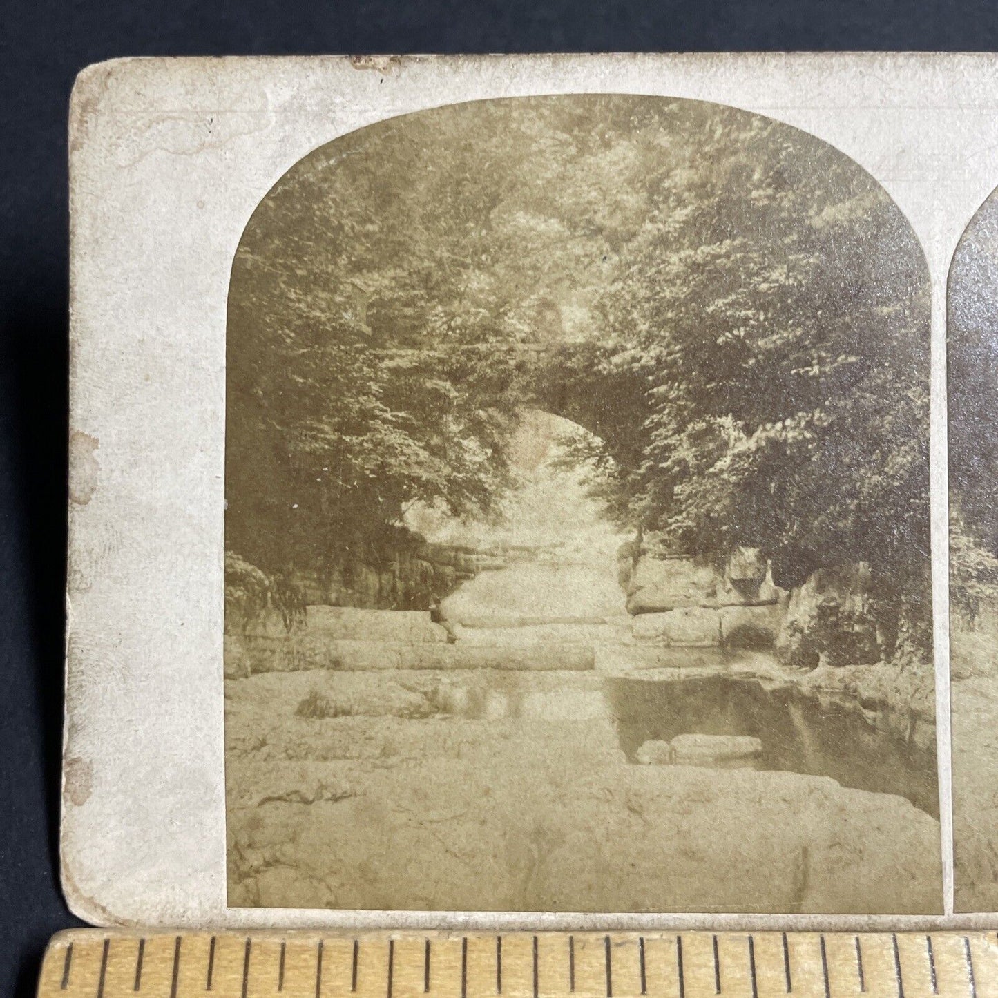 Antique 1850s West Burton Falls Cauldron Yorkshire UK Stereoview Photo Card 4179