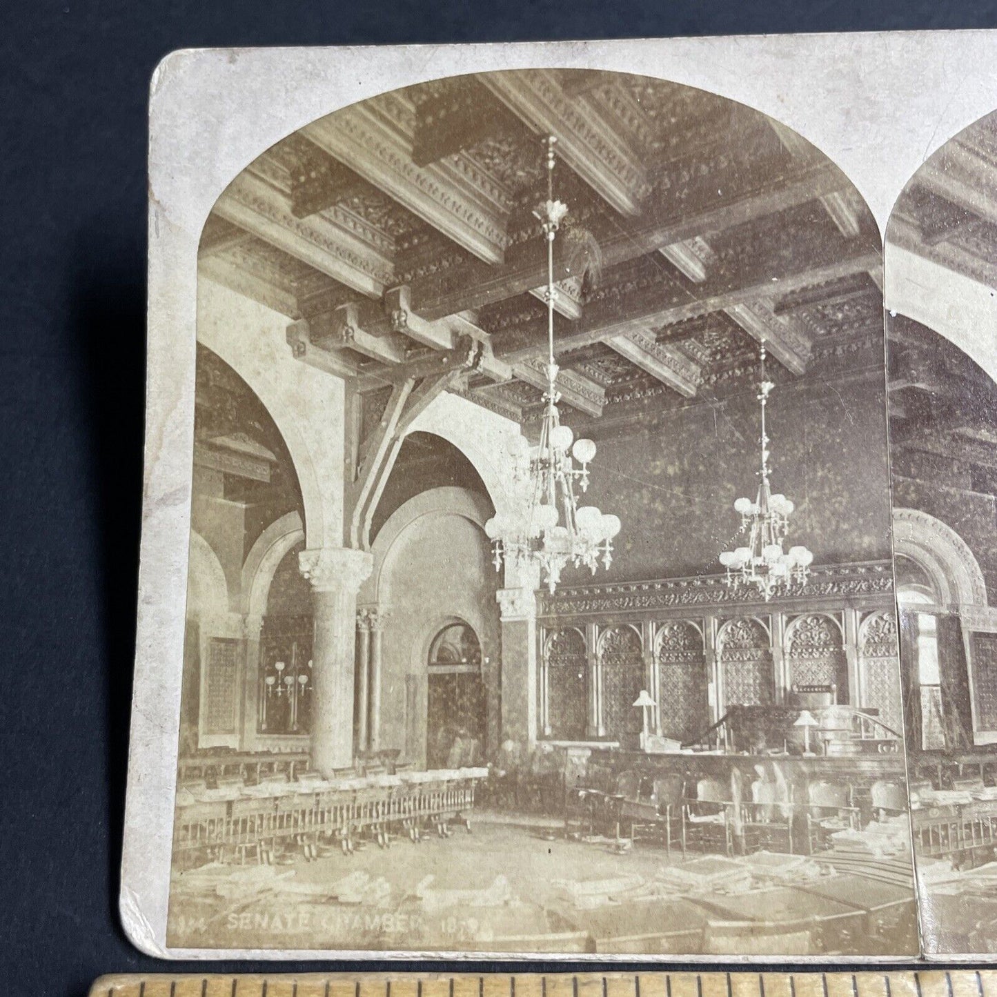 Antique 1879 Senate Chamber New York State Capitol Stereoview Photo Card P4669