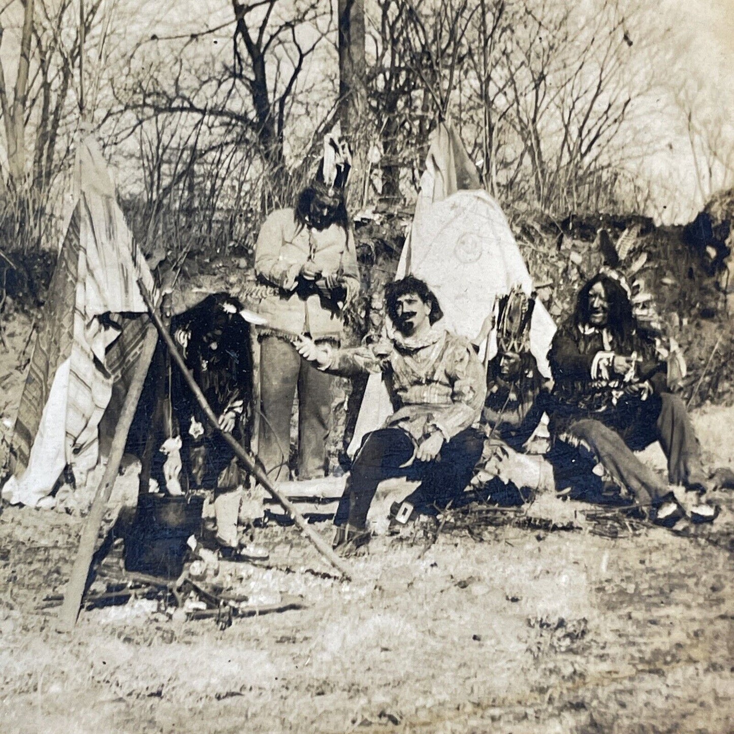 Native Indian Theater Troupe Man Begs For Life Stereoview Antique c1910 X2477