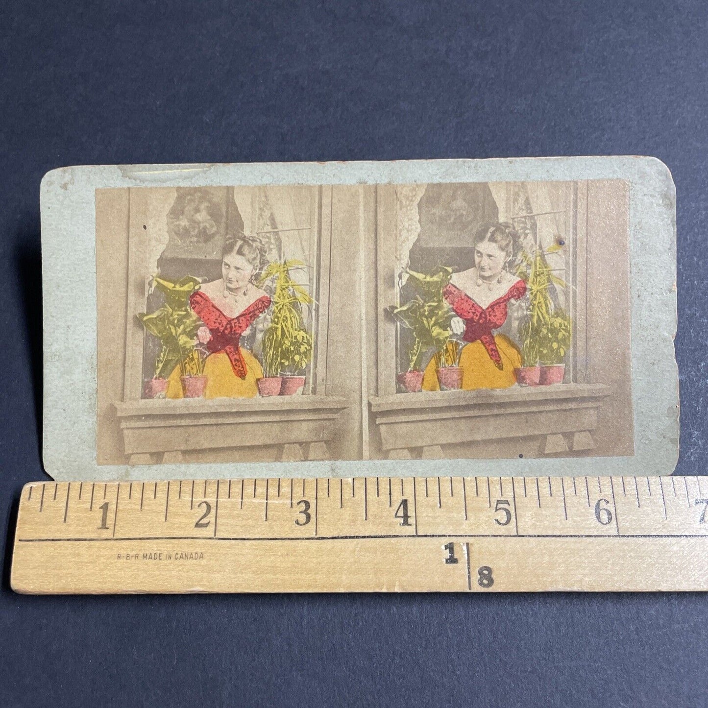 Antique 1850s Woman Awaits Her Lover At Window Stereoview Photo Card P4759