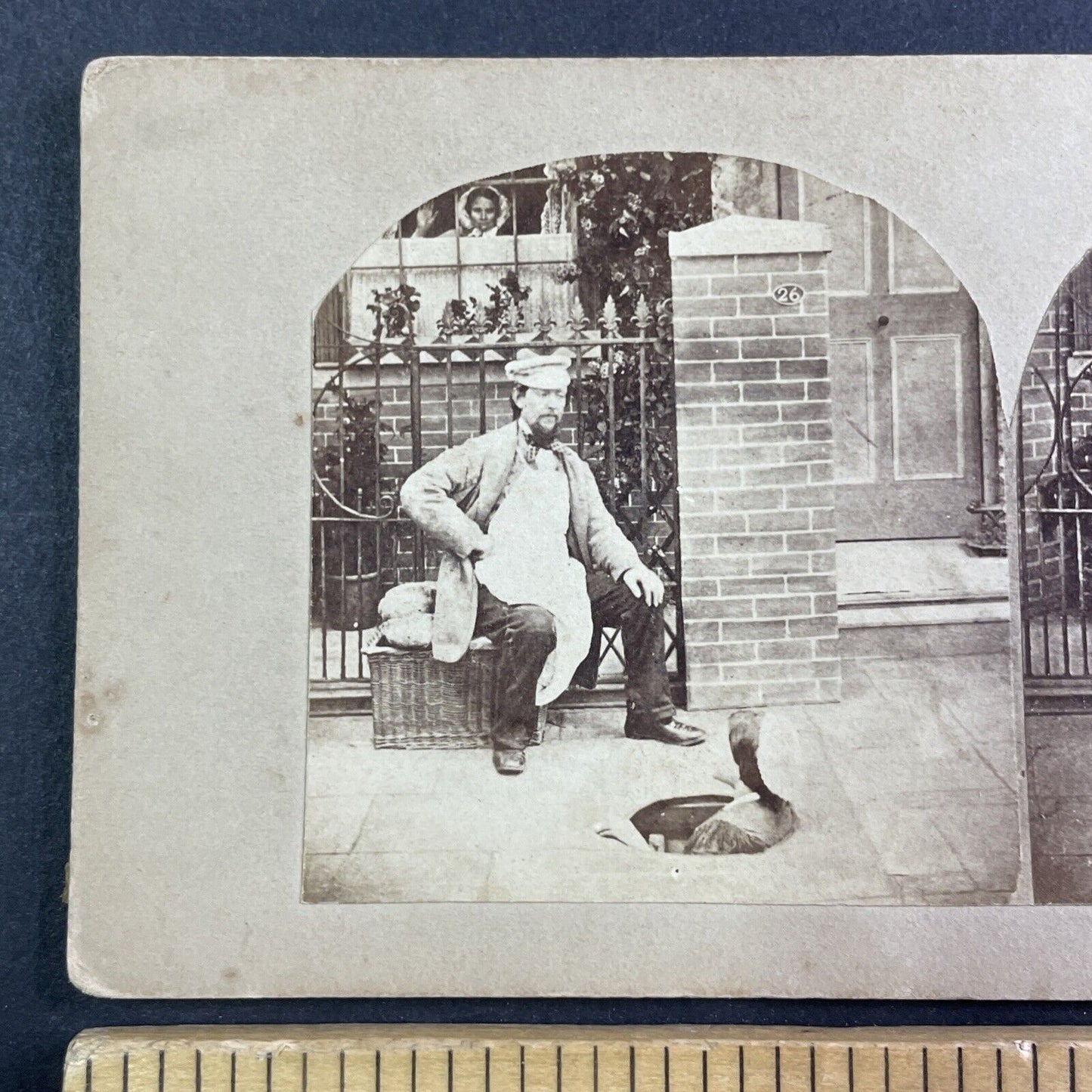 Woman Sneaks Into a Manhole Stereoview Salt Print Photo Antique c1860s Y115