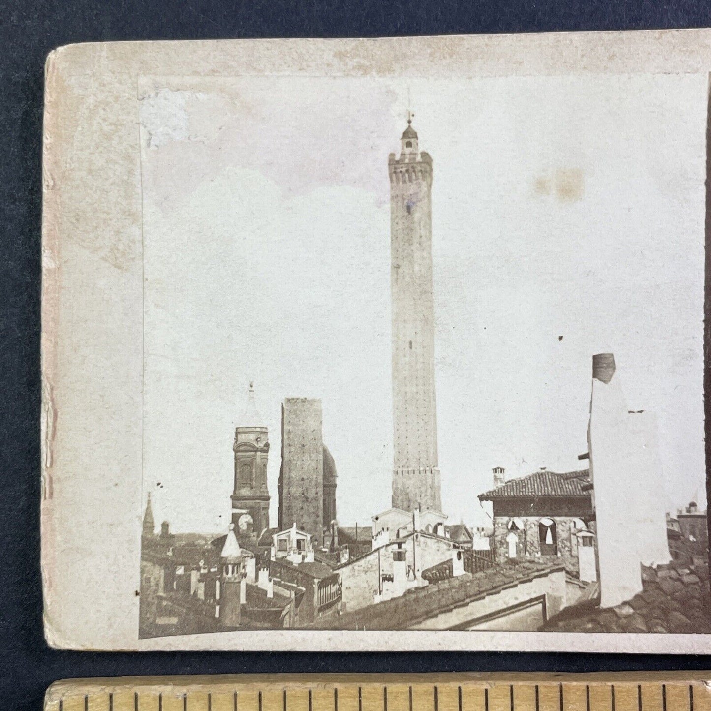 Towers Of Bologne Italy Bologna Leaning Towers Stereoview Antique c1855 X3566