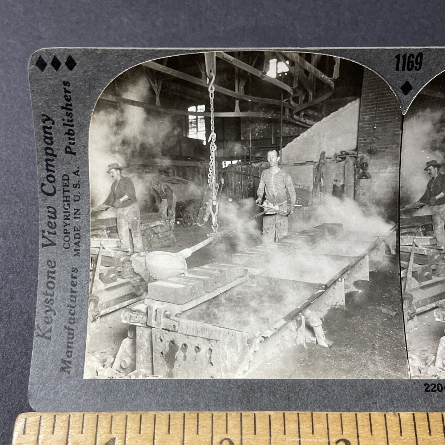 Antique 1910s Copper Foundry Lake Linden Michigan Stereoview Photo Card V2615