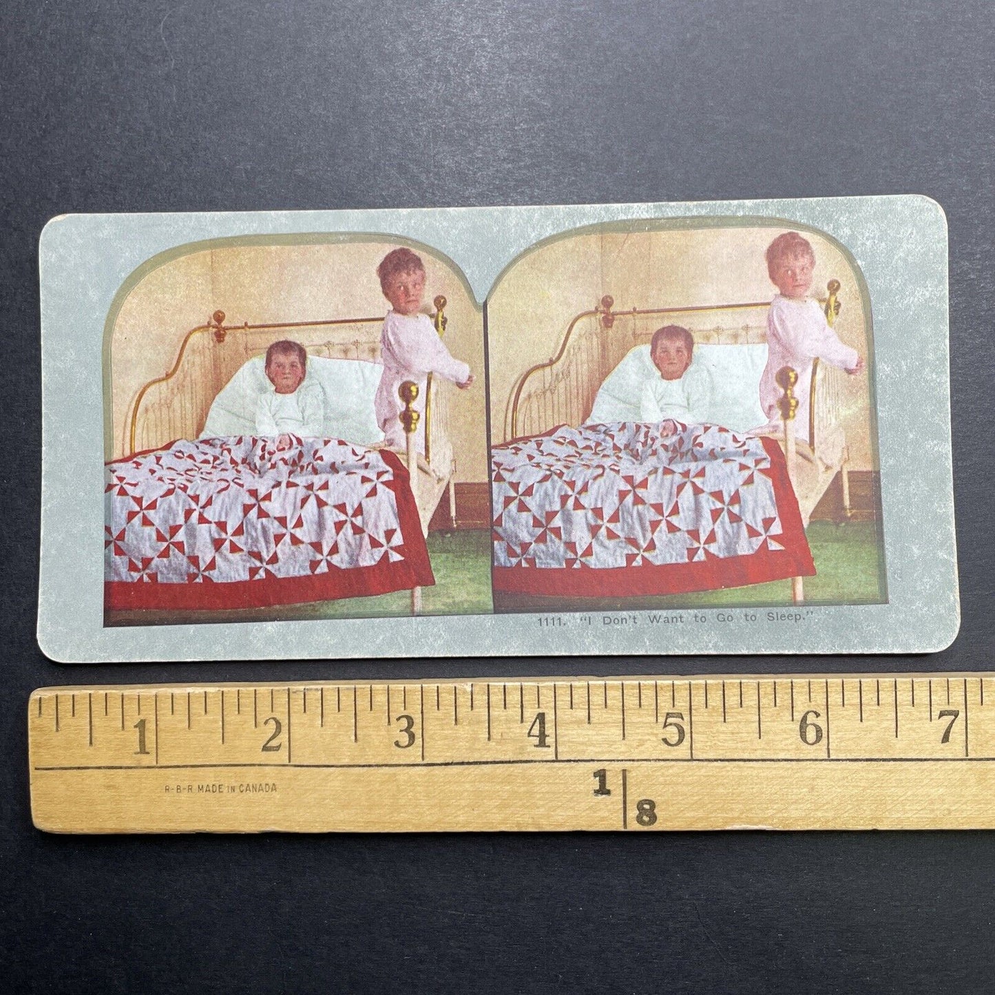 Antique 1892 Children Refusing To Go To Sleep Stereoview Photo Card P1237