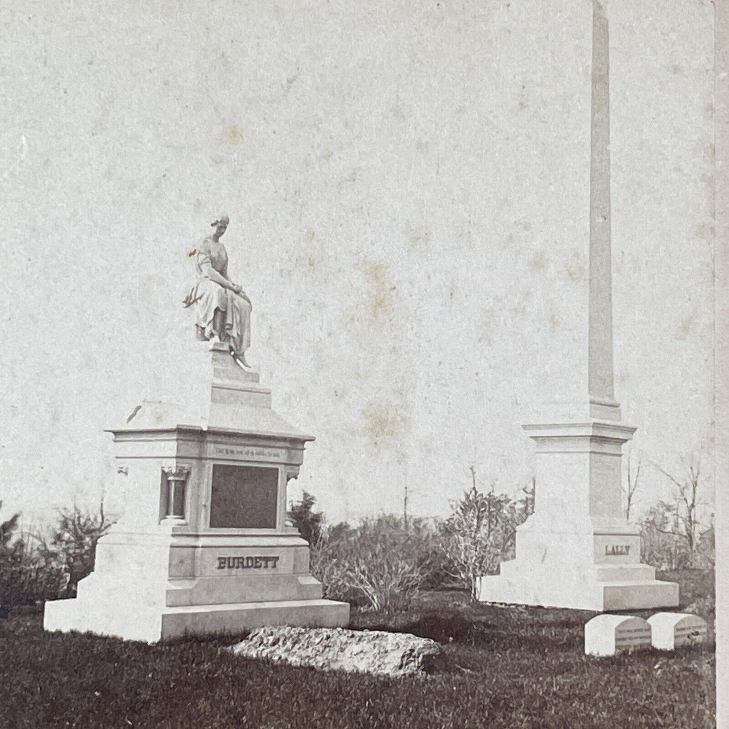 George C. Burdett Grave Burial Stereoview Oakwood Cemetery Troy NY c1880s Y1000