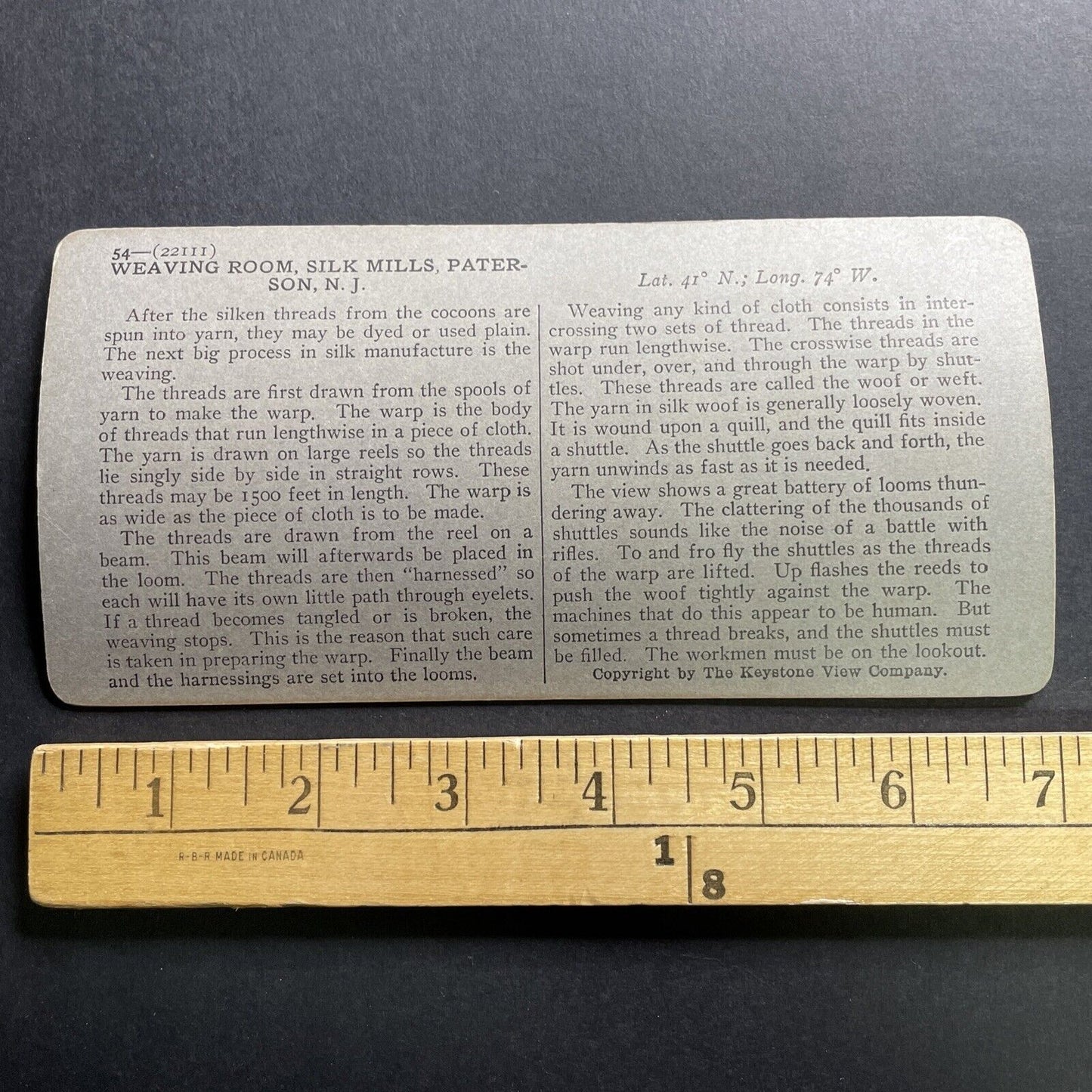 Antique 1909 Silk Factory Paterson New Jersey Stereoview Photo Card P1776