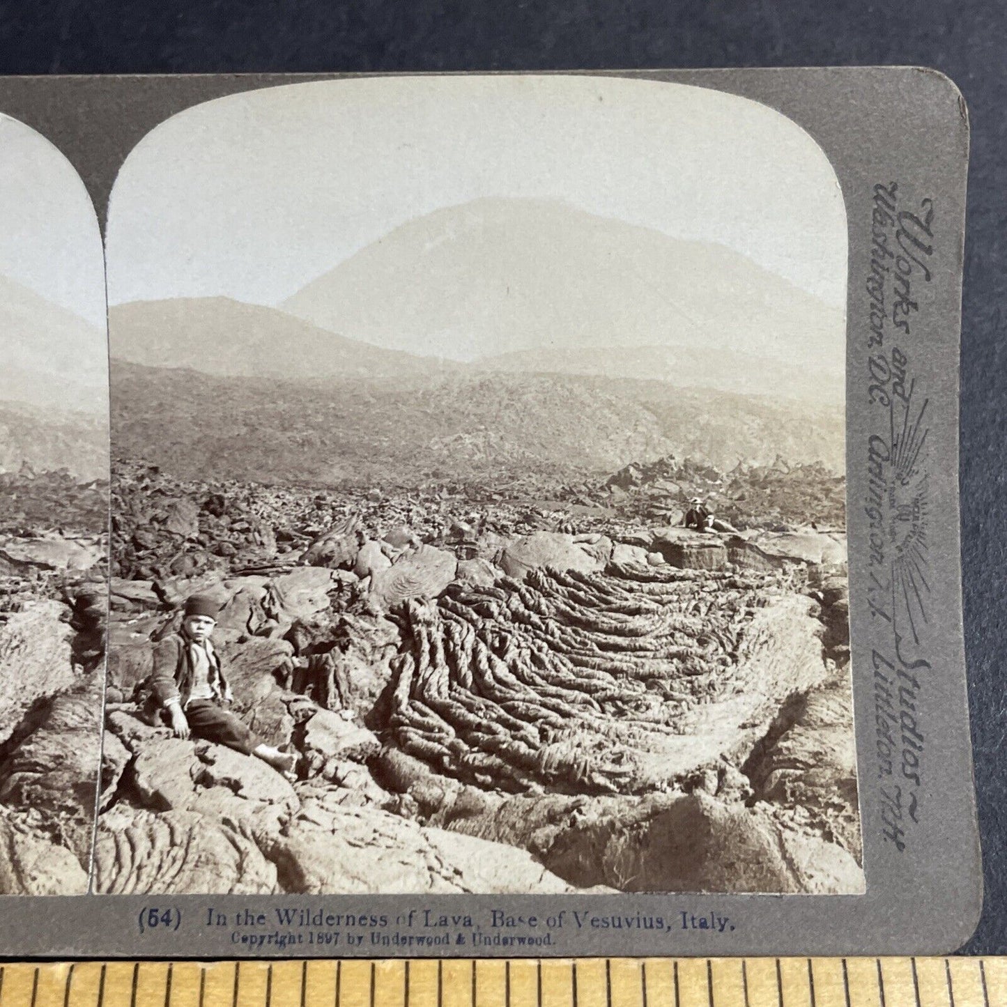 Antique 1897 Lava Flow Solidified Mt. Vesuvius Italy Stereoview Photo Card P4486