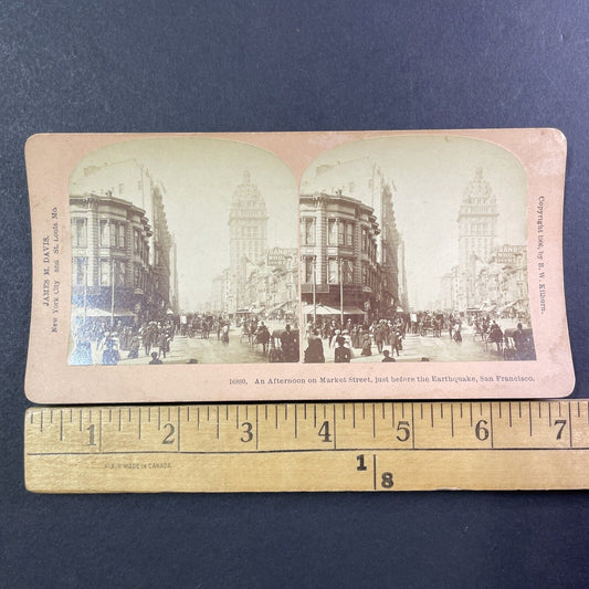 San Francisco Market Street Downtown Stereoview Photo Card Antique 1906 X805