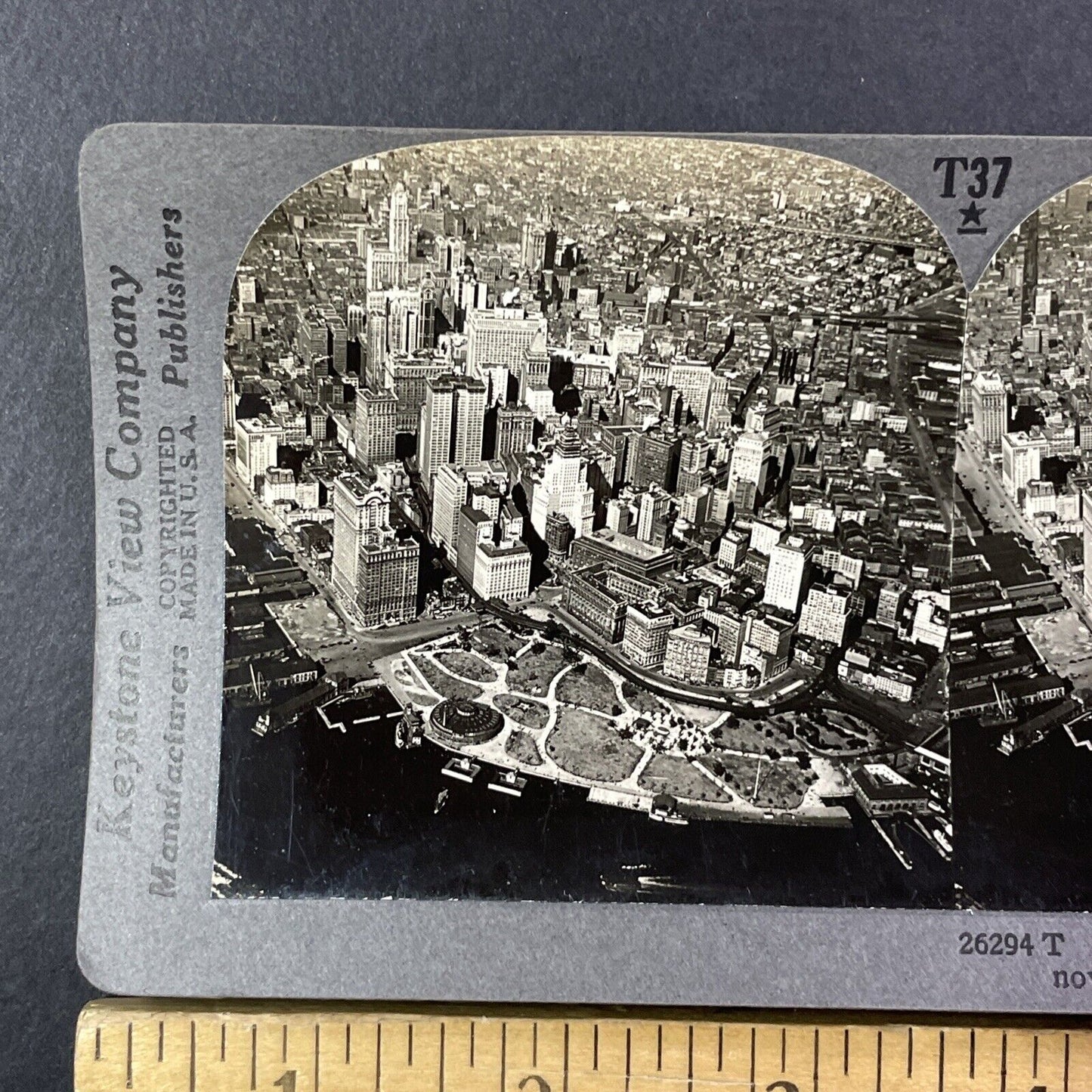 Lower Manhattan New York City NYC NY Aerial View Stereoview Antique c1920s Y986