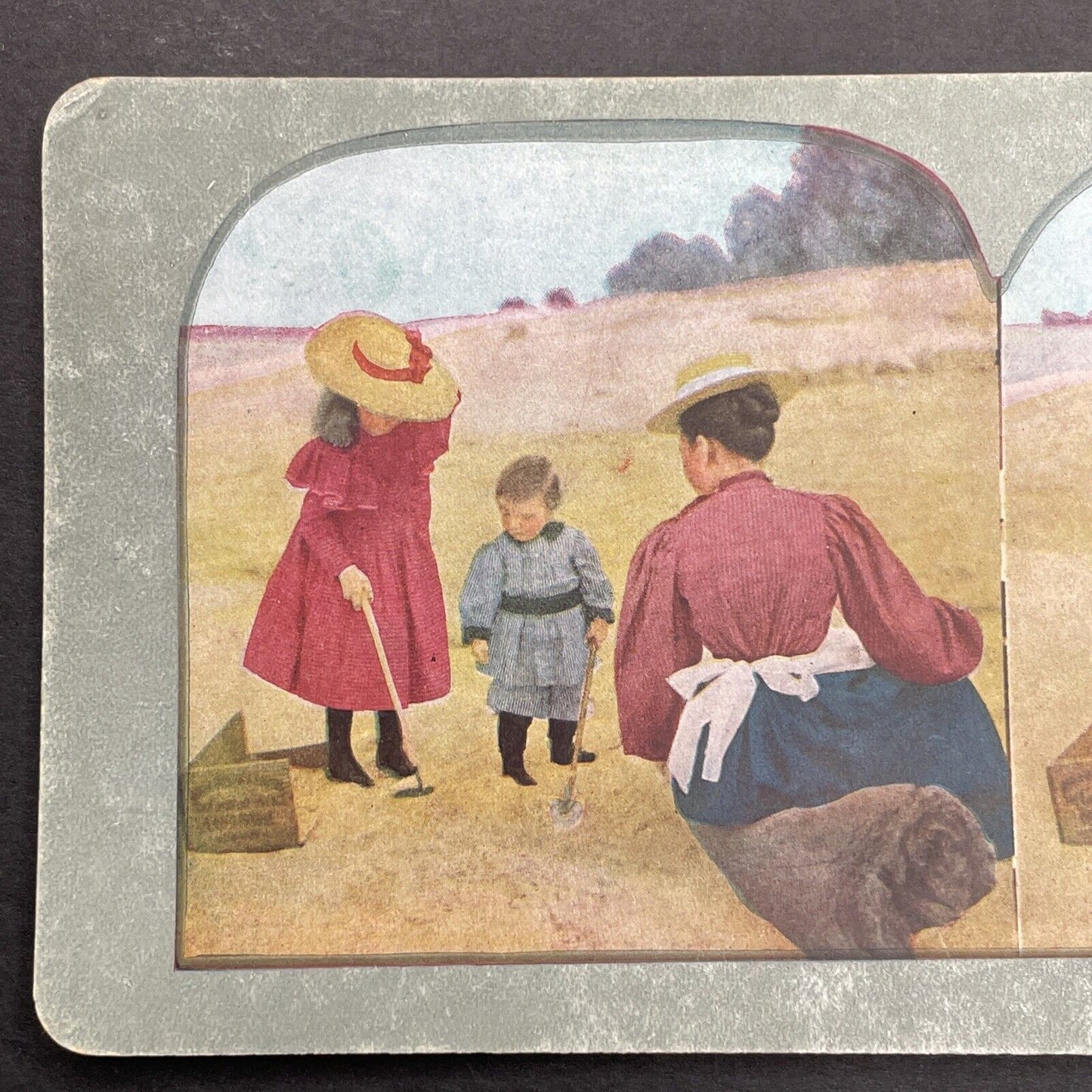 Antique 1898 Children On A Railroad Pump Car Stereoview Photo Card P580-038