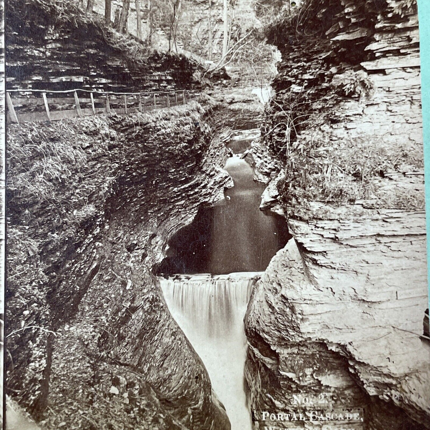 Watkins Glen Portal Waterfall New York Stereoview R.D. Crum Antique c1870s Y1764