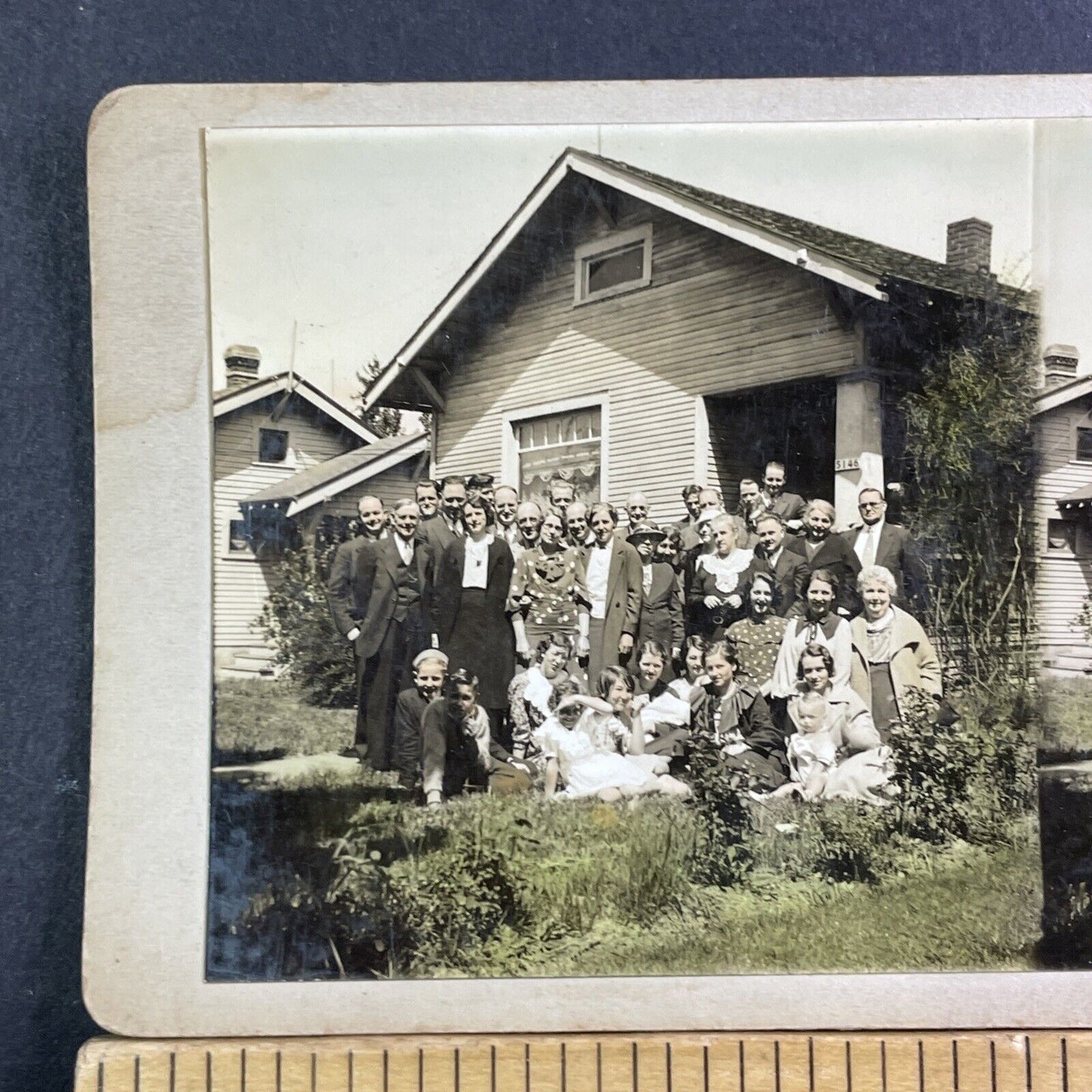 Family Photograph May 8 1935 Stereoview Homemade Antique c1935 X1813