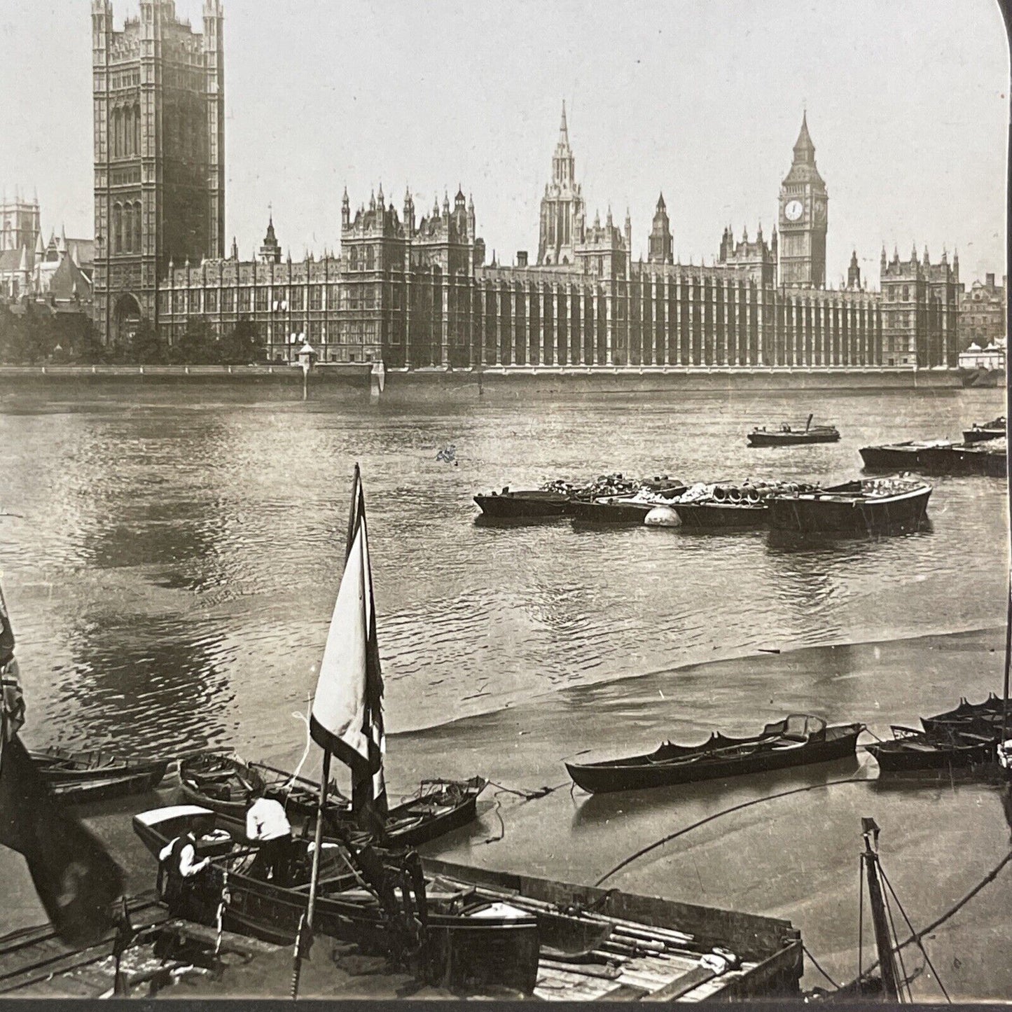 House of Parliament Thames River London Stereoview Antique c1902 Y2196