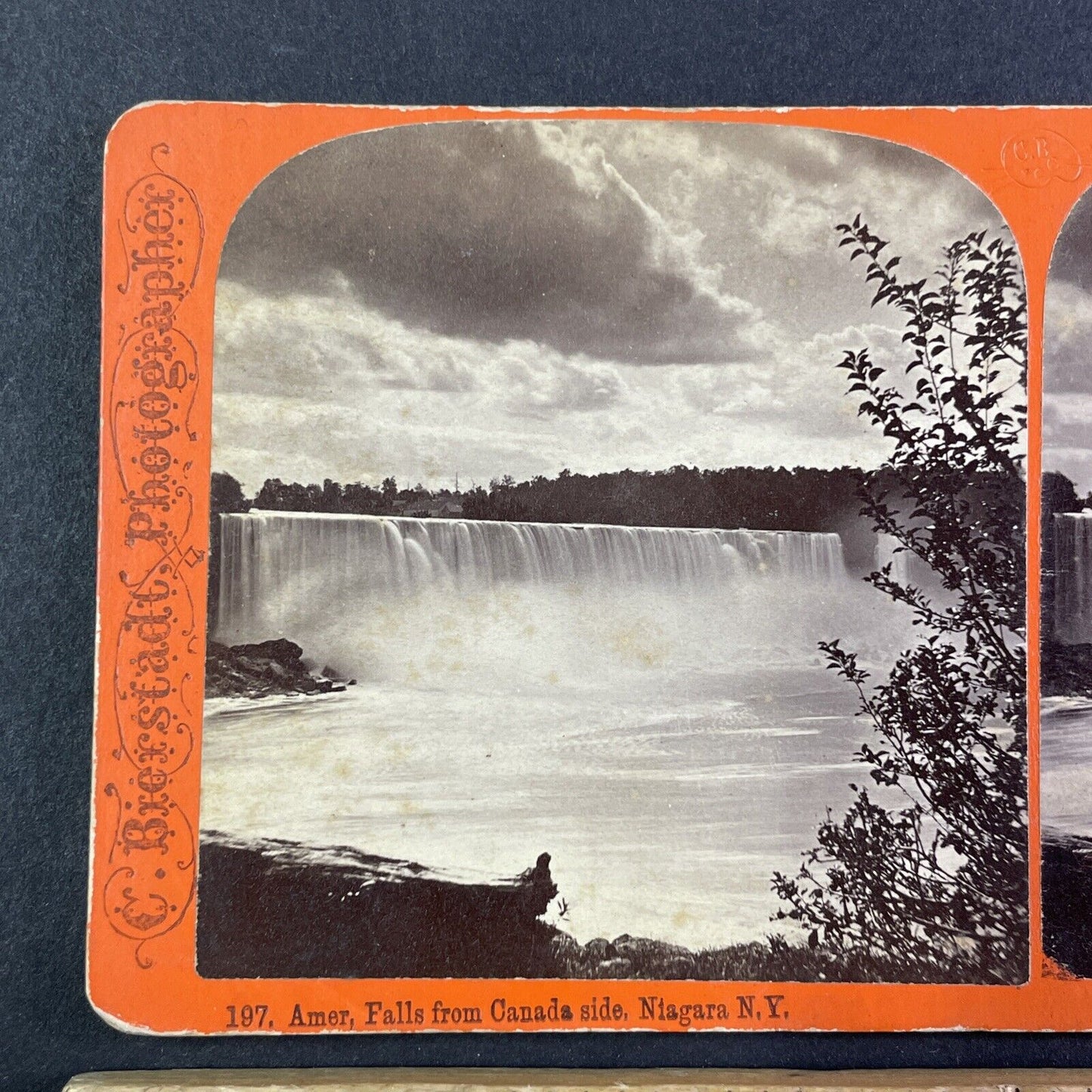 Niagara Falls Heavy Water Flow Stereoview Charles Bierstadt c1870s Y1845