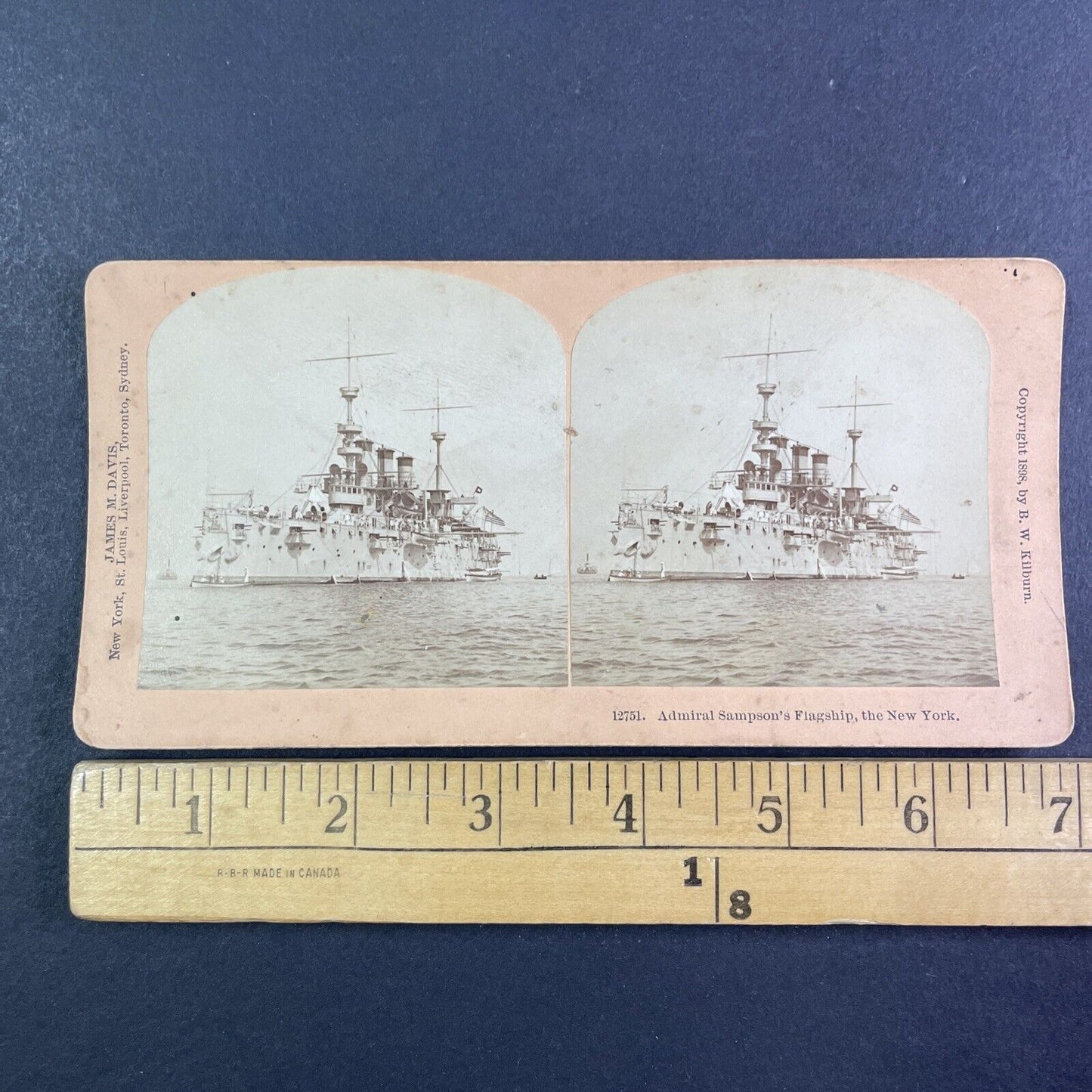 USS New York Navy Armored Cruiser Ship Stereoview Antique c1898 Y3022