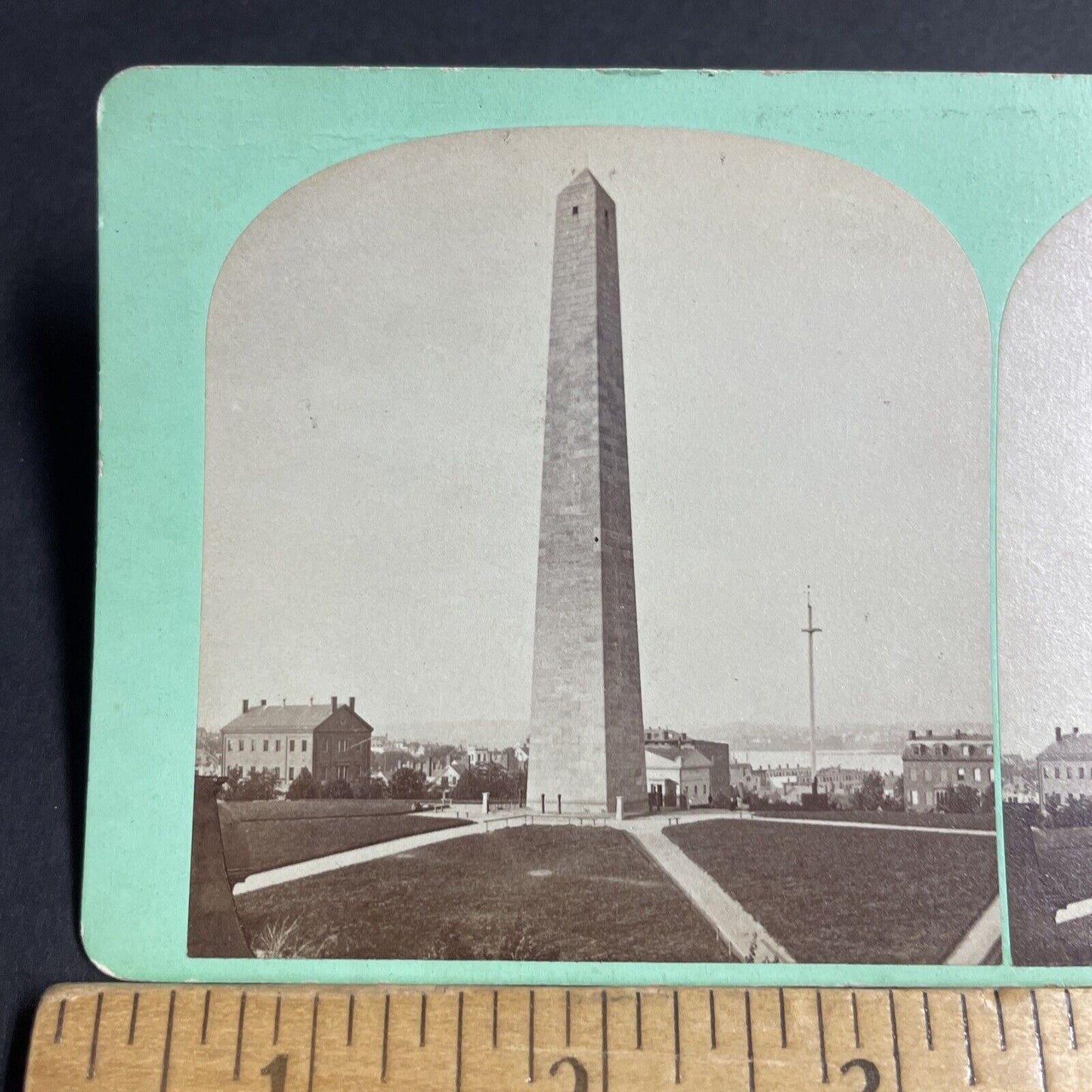 Antique 1860s Bunker Hill Monument Charlestown MA Stereoview Photo Card P4872