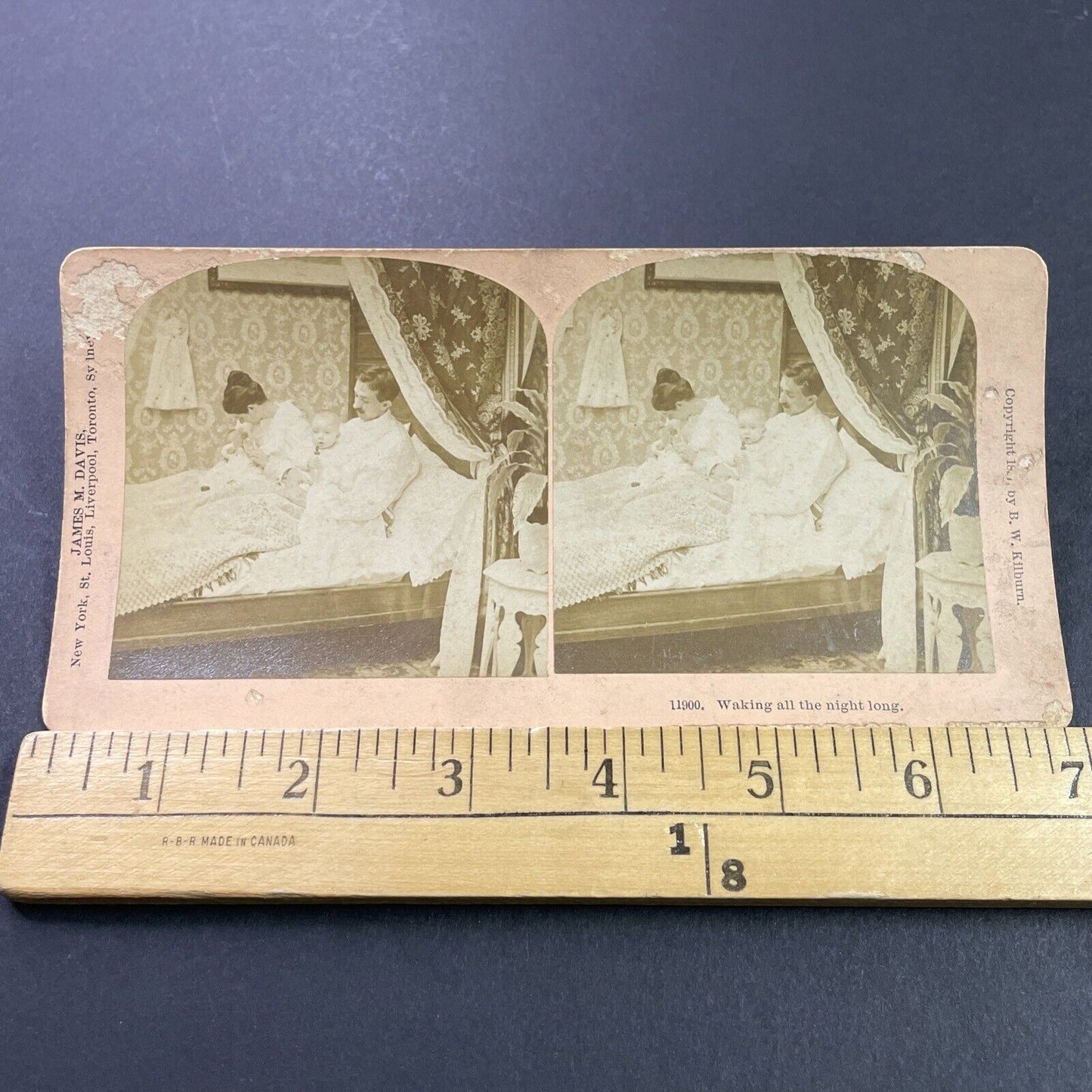 Antique 1897 Parents Give Babies Bottles In Bed Stereoview Photo Card P3956