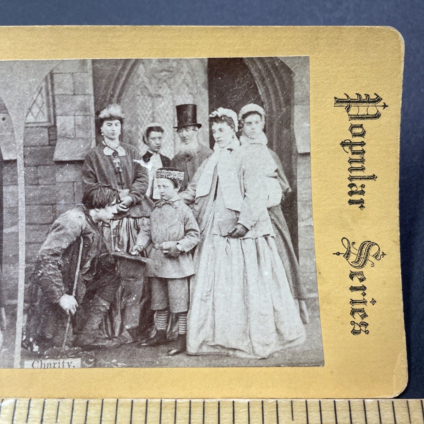 Antique 1870s Beggar Approaches A Child For Silver Stereoview Photo Card V3273