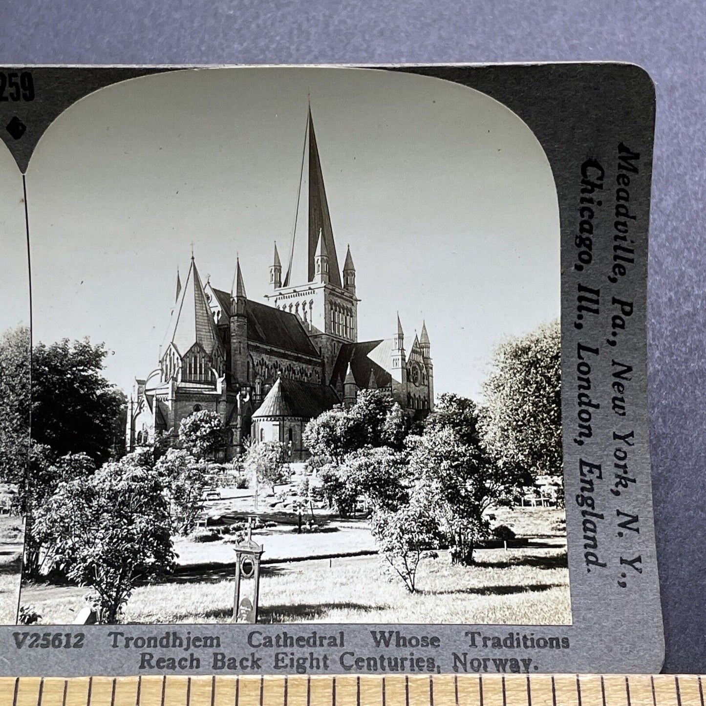 Antique 1920s Nidaros Cathedral Church Trondheim Stereoview Photo Card V2973