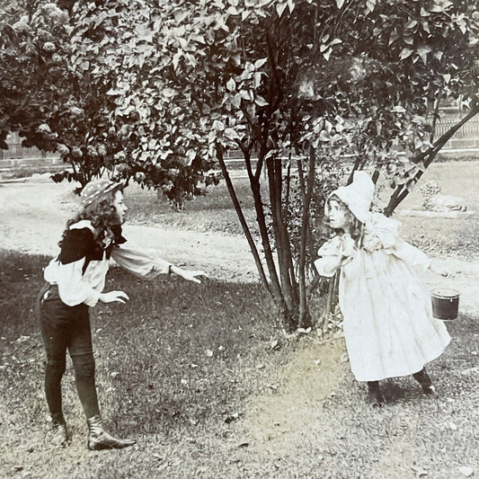 Antique 1893 Boy And Girl Ask For A Kiss Stereoview Photo Card P4735