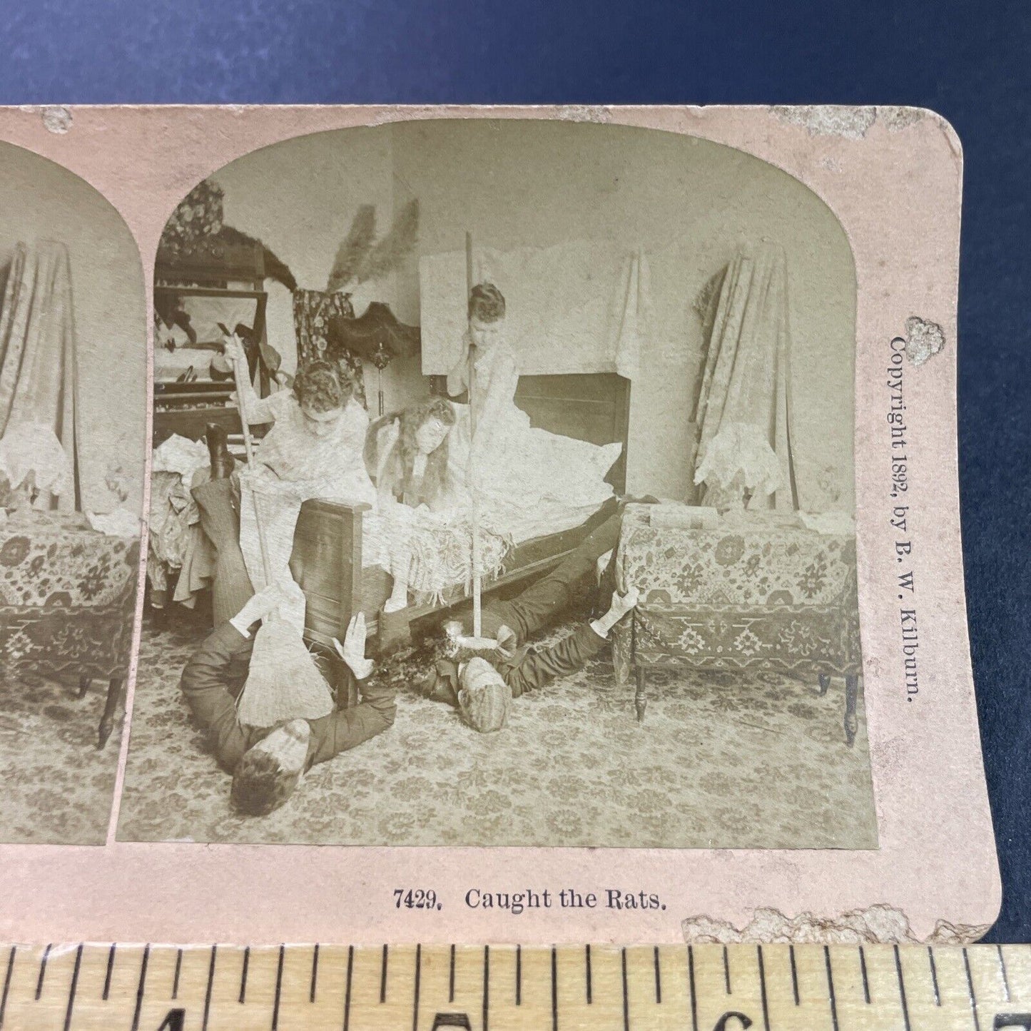 Antique 1892 Perverts Caught Spying On Women Stereoview Photo Card P3962