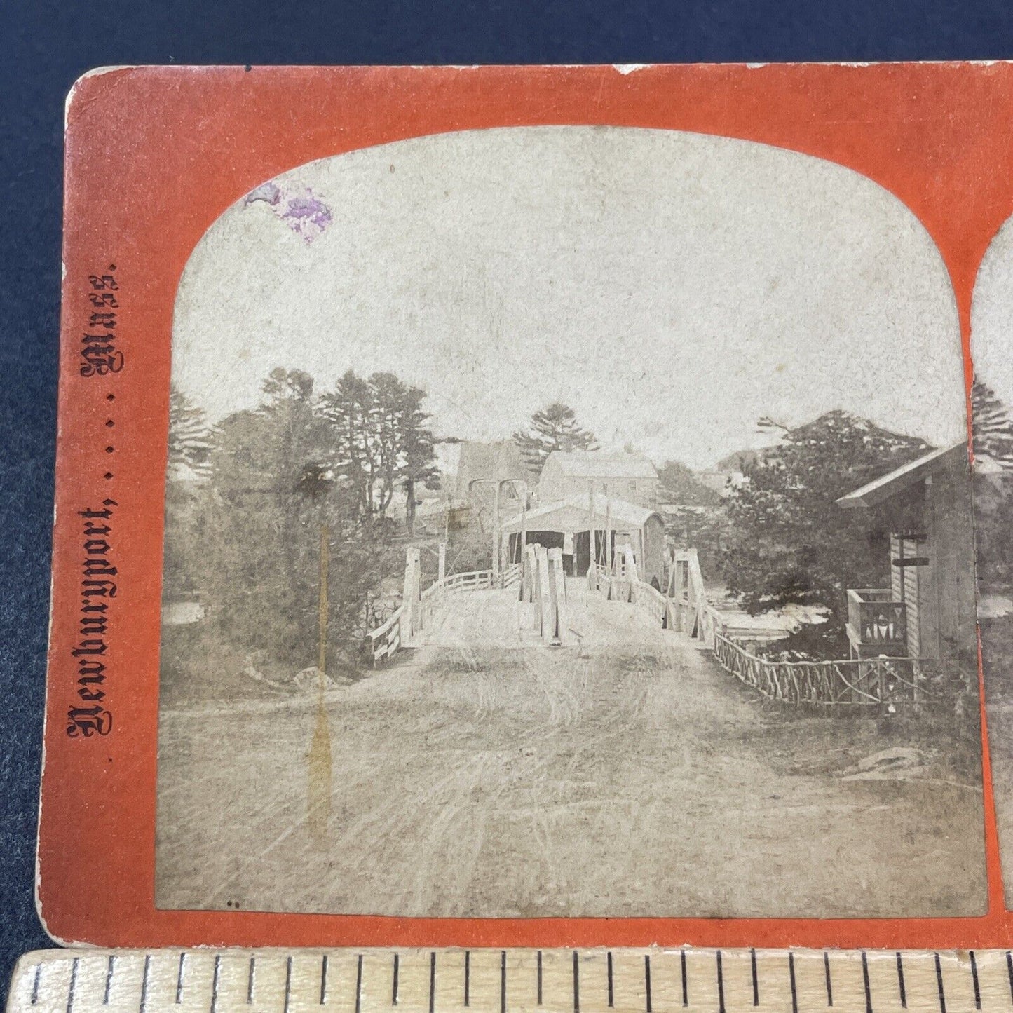 Antique 1870s Essex Chain Bridge Newburyport MA Stereoview Photo Card V2112