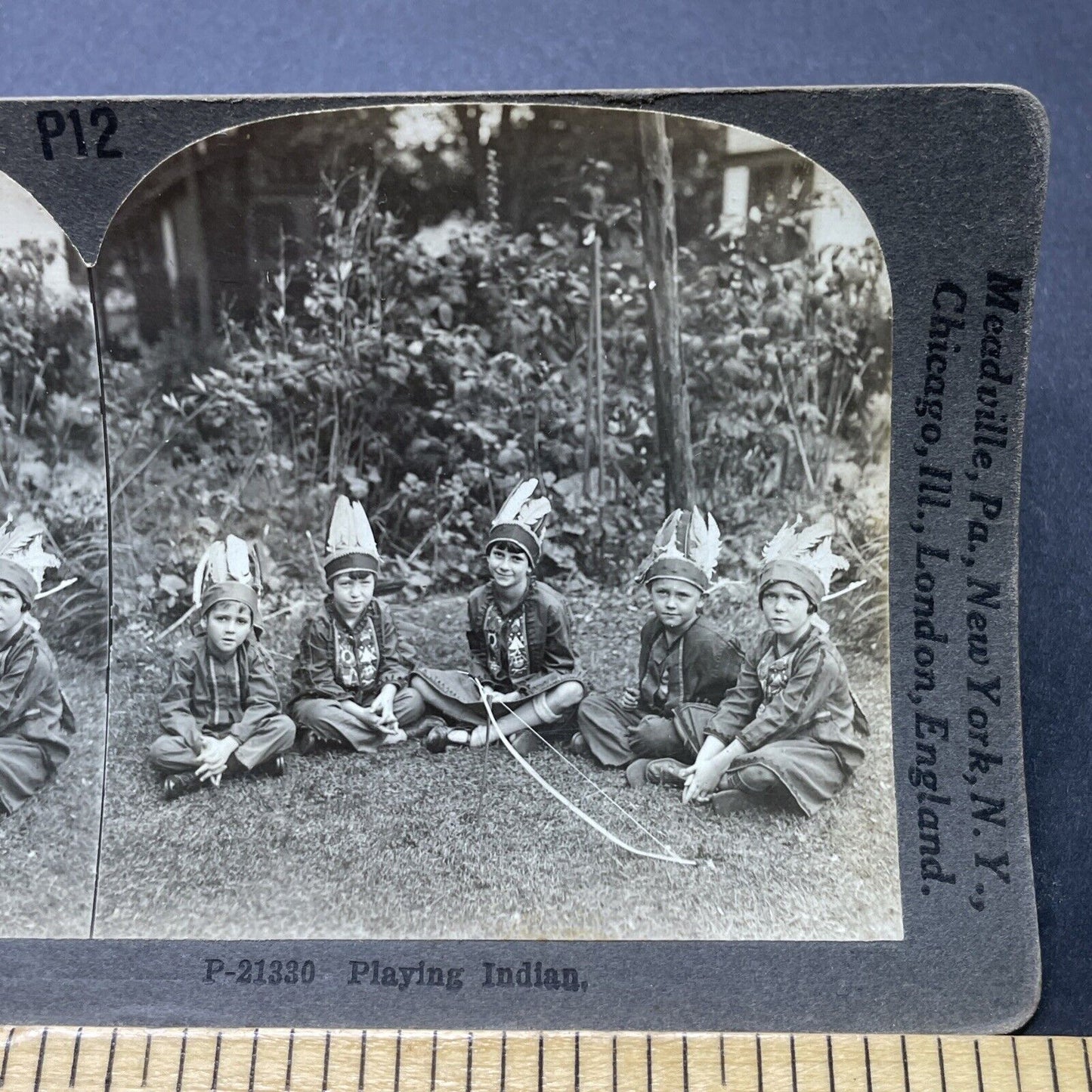 Antique 1900s Children Dress Up In Costume Stereoview Photo Card P2614