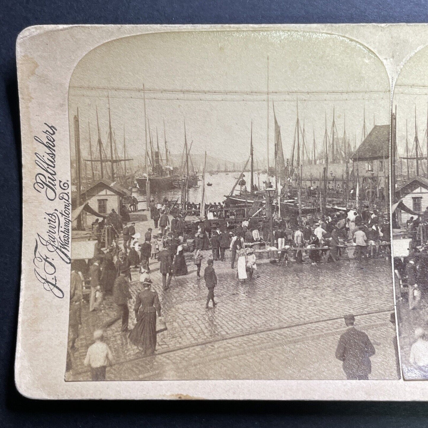 Antique 1894 Bergen Fish Market Norway Stereoview Photo Card P1461