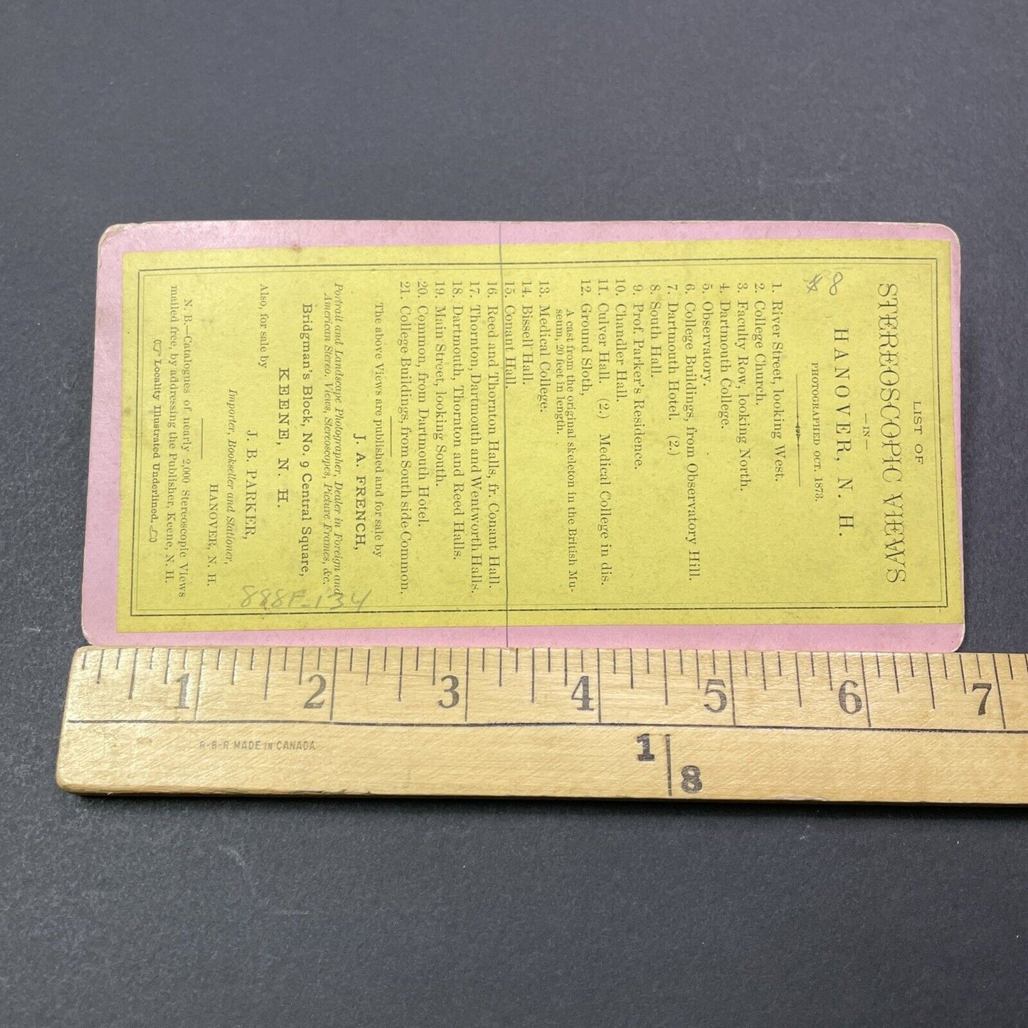 Antique 1873 Hallgarten Hall Dartmouth NH Stereoview Photo Card V2059